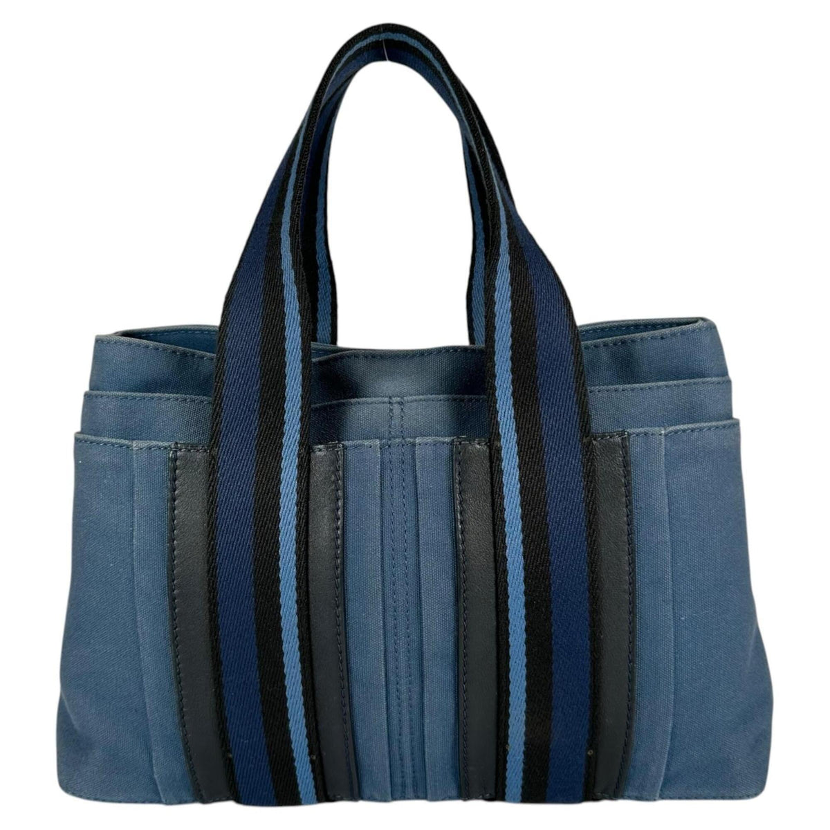 Hermes Black Blue Canvas Handbag Tote Bag (Pre-Owned)