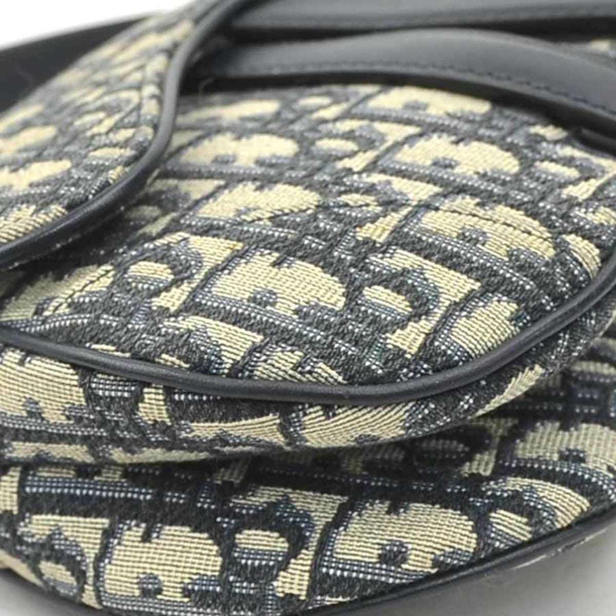 Christian Dior Navy Canvas Leather Handbag Saddle Bag Shoulder Bag (Pre-Owned)