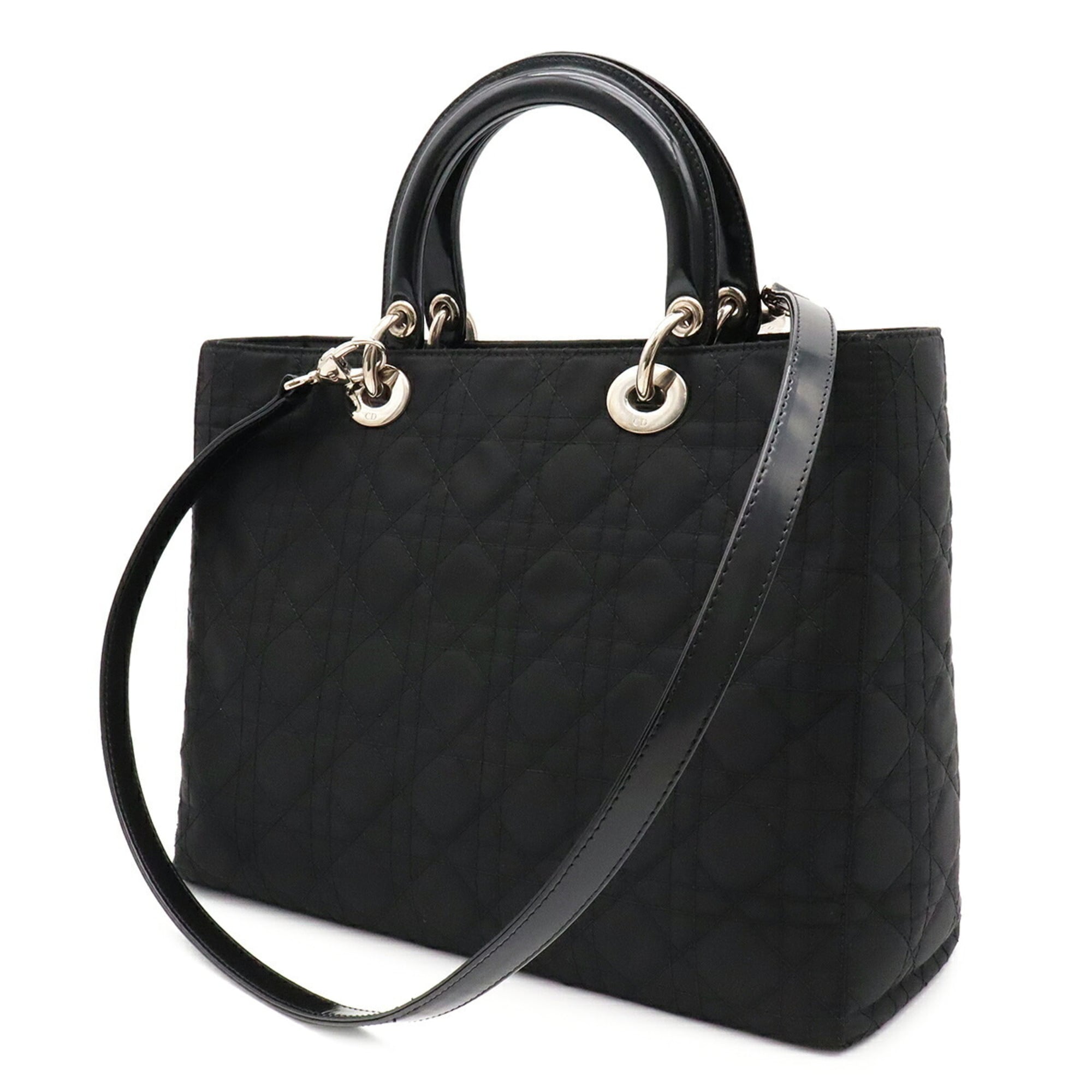 Christian Dior Black Nylon Patent Leather Handbag Tote Bag (Pre-Owned)