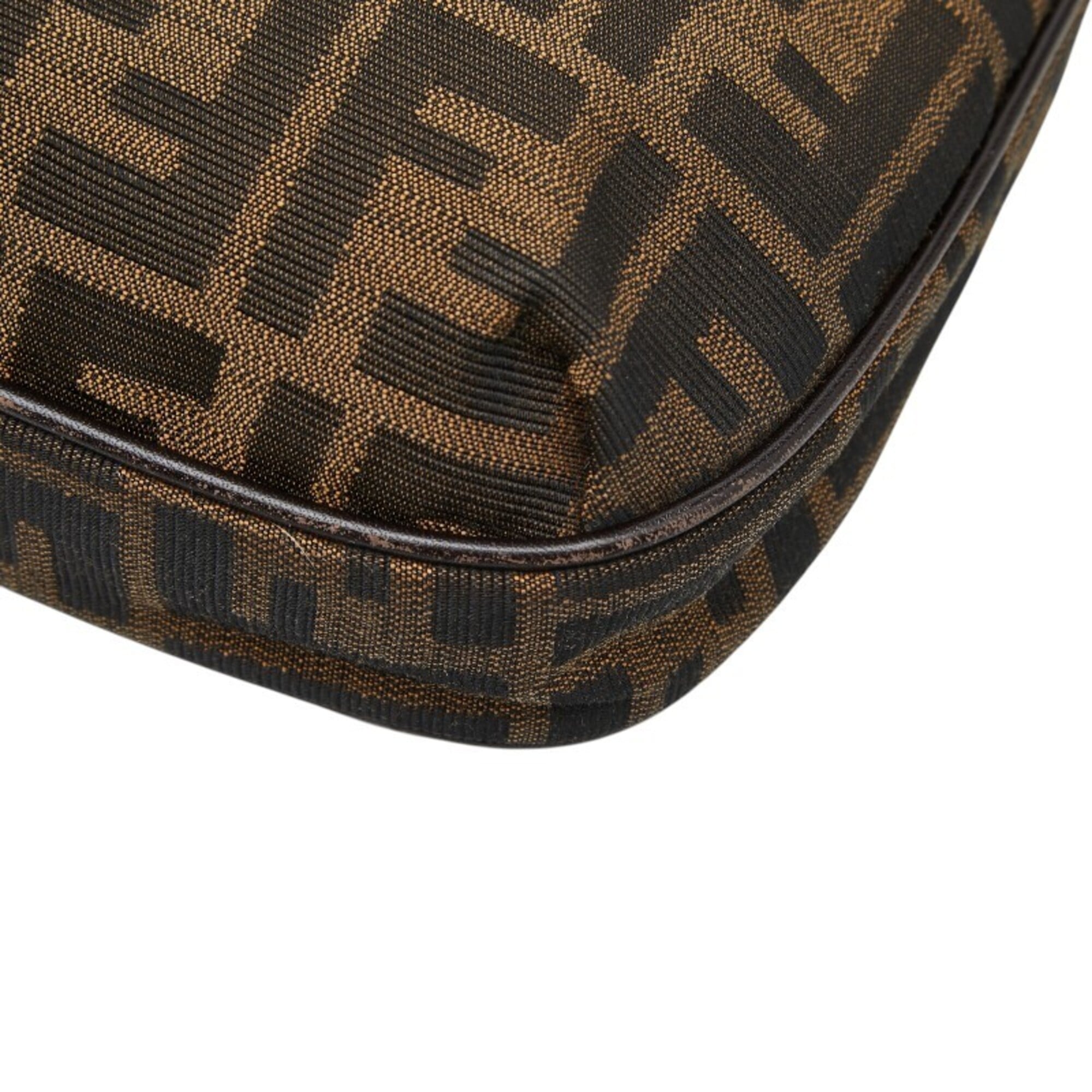 Fendi Zucca Brown Canvas Leather Shoulder Bag (Pre-Owned)
