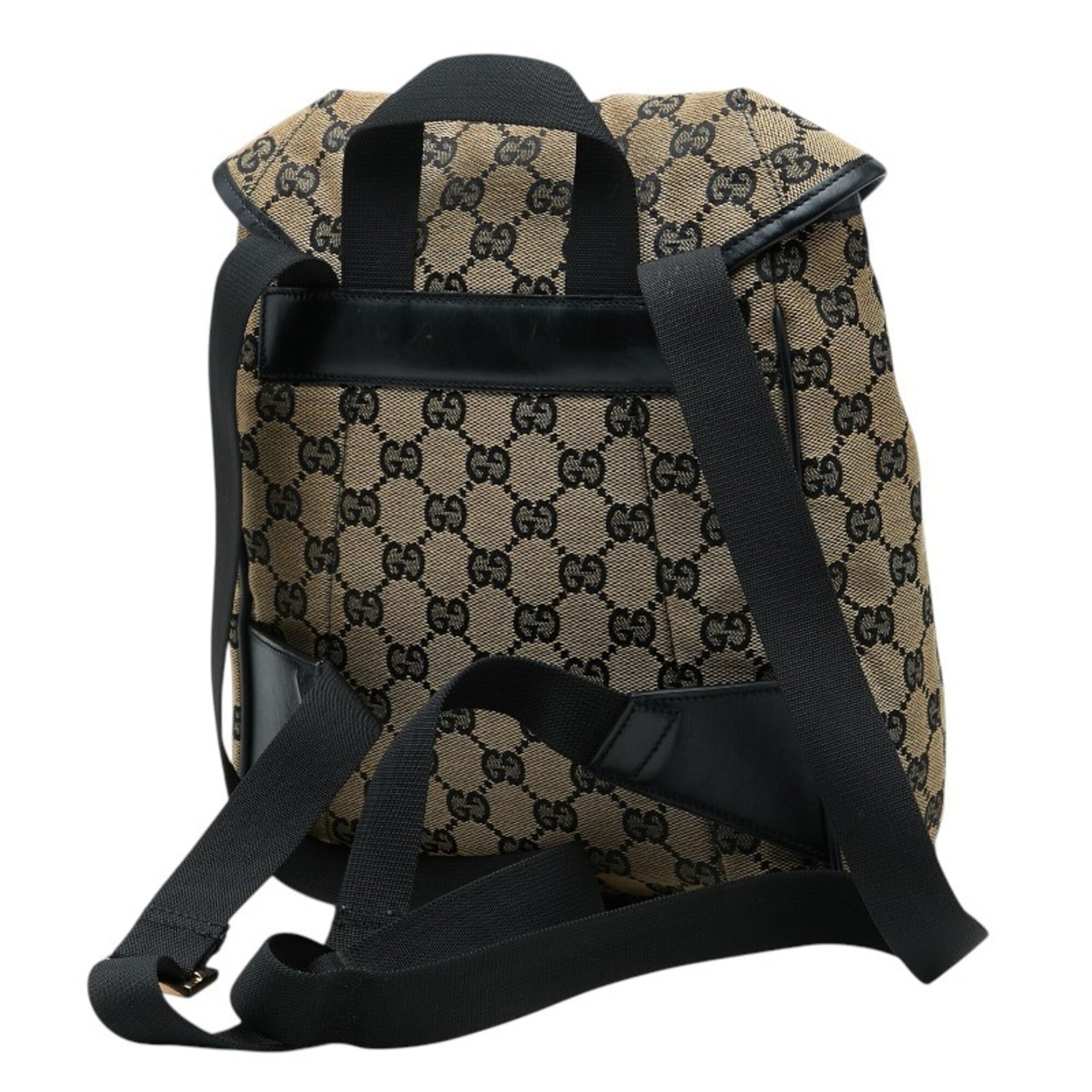 Gucci Beige Black Canvas Leather Backpack (Pre-Owned)