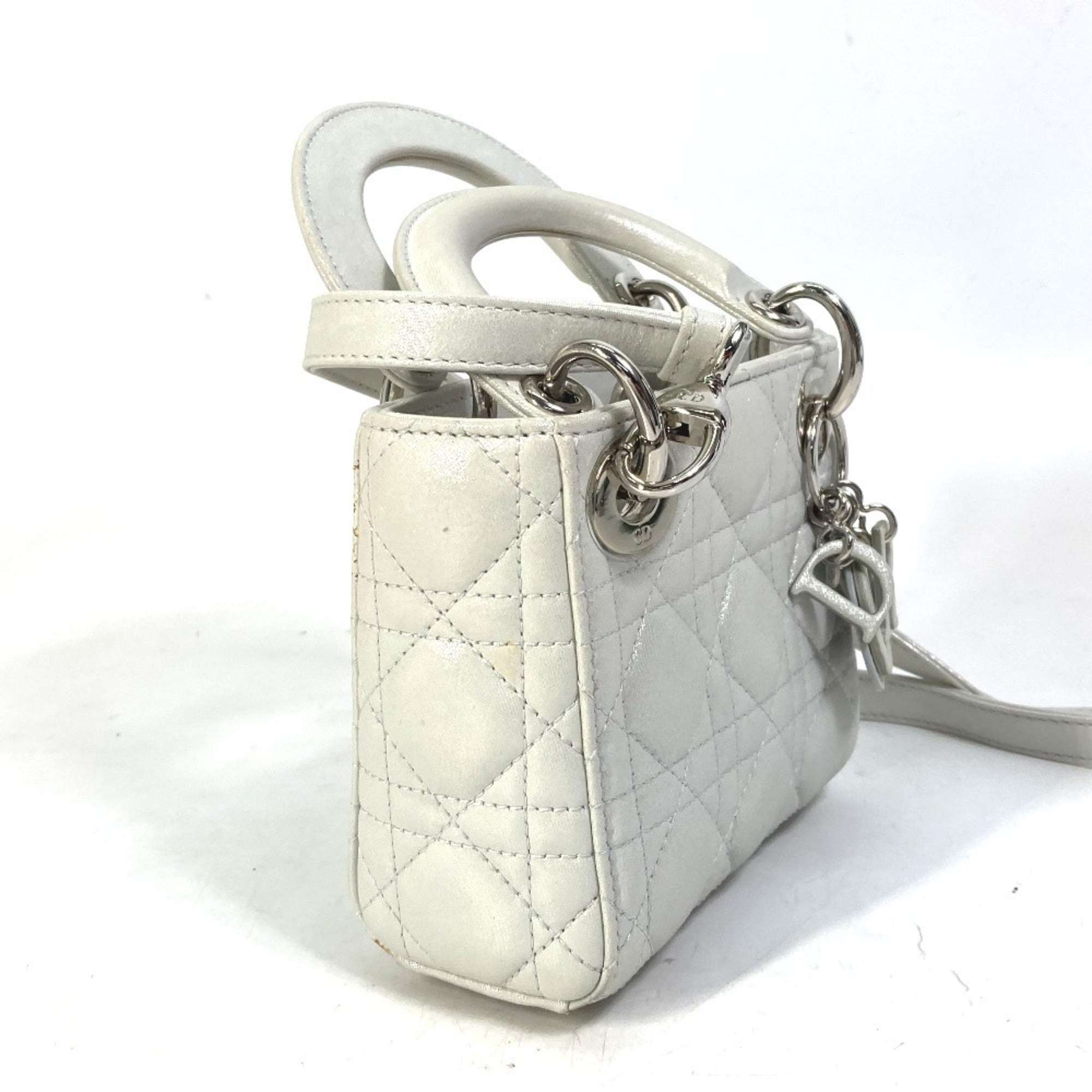 Christian Dior Lady Dior Metallic Gray Leather Handbag Shoulder Bag (Pre-Owned)