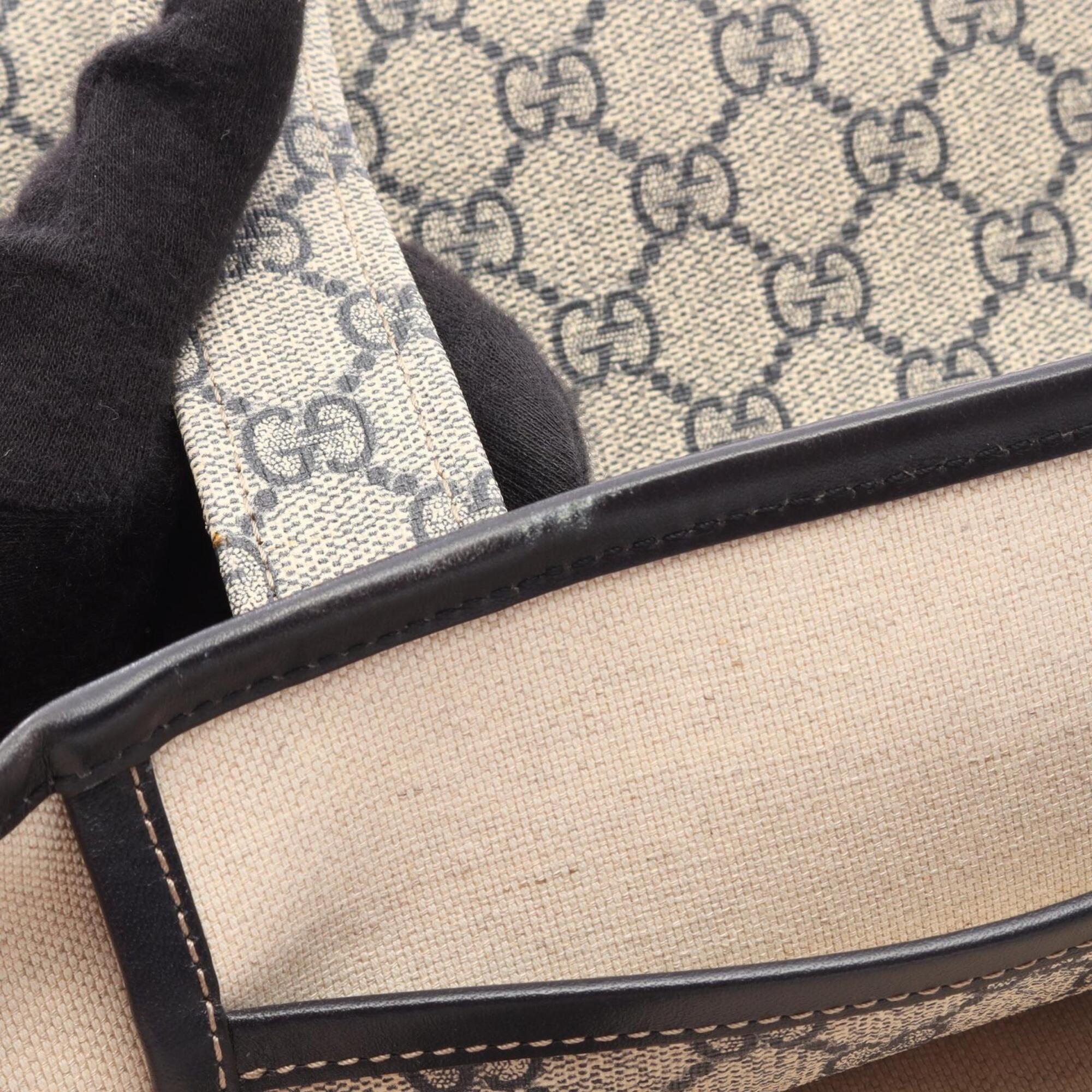 Gucci Beige Navy Gg Supreme Leather Handbag Tote Bag (Pre-Owned)