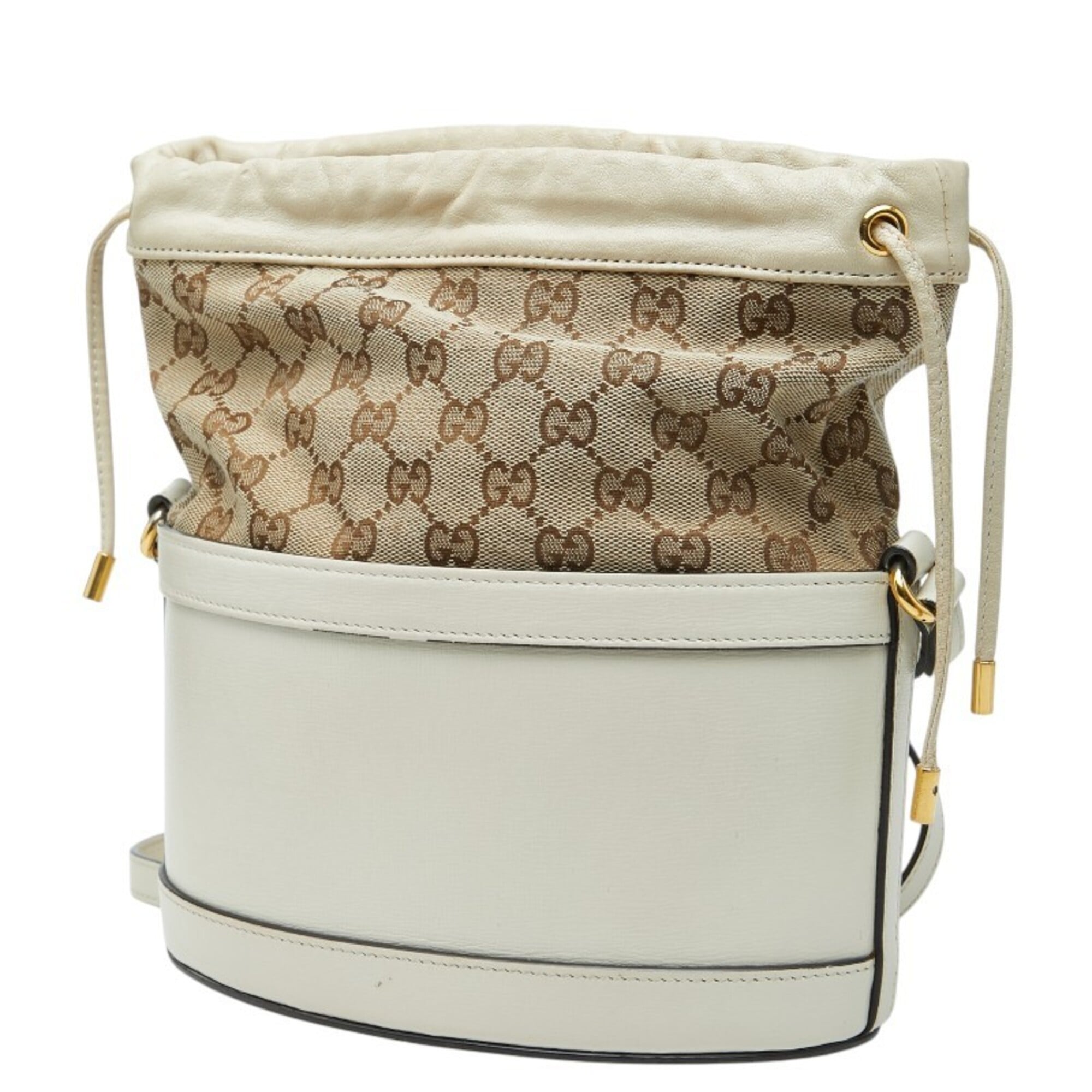 Gucci Beige White Canvas Leather Shoulder Bag (Pre-Owned)