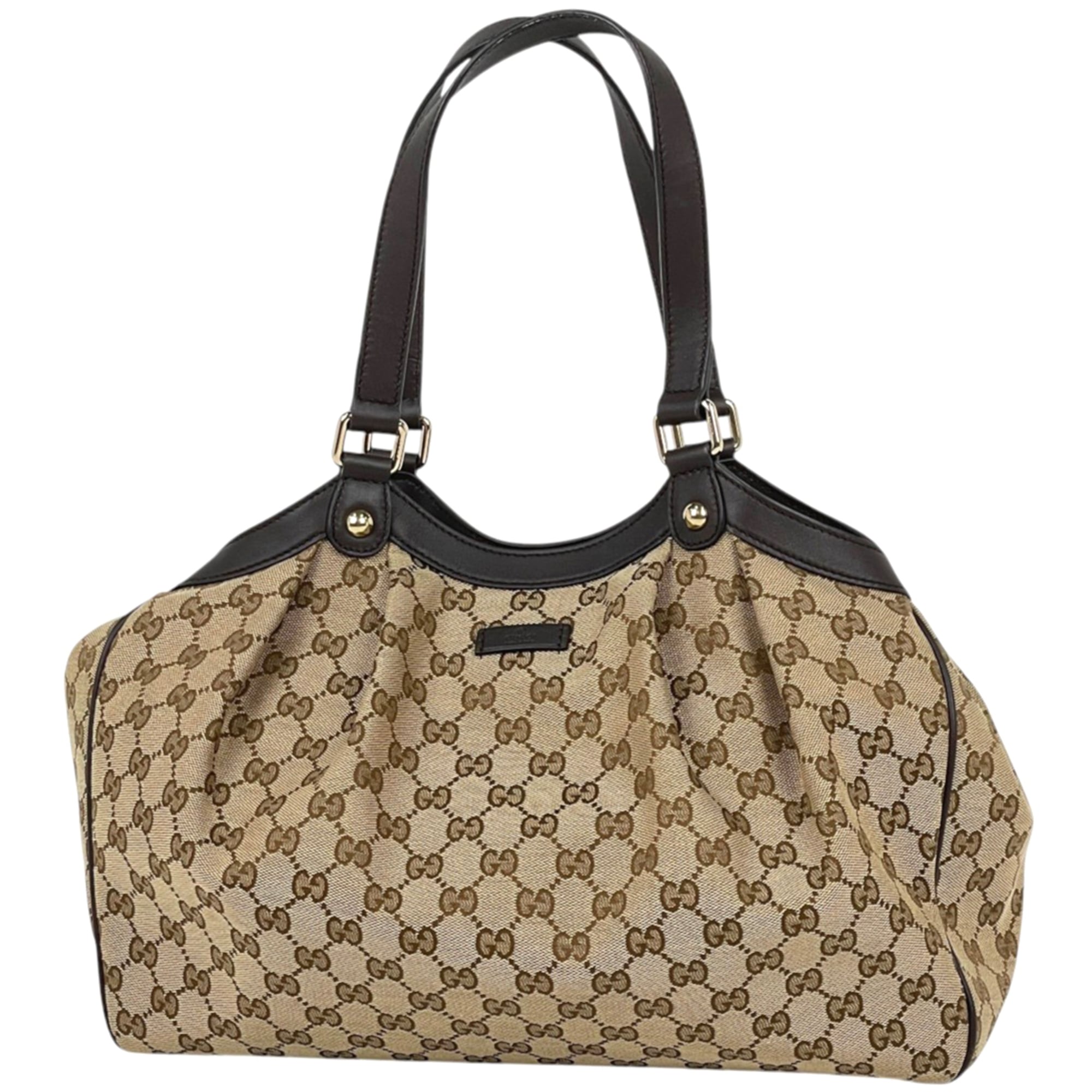 Gucci Brown Gg Canvas Leather Tote Bag (Pre-Owned)