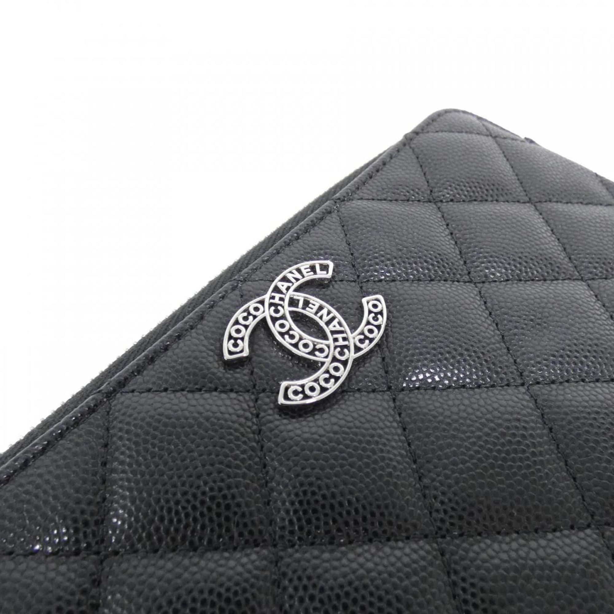 Chanel Black Grained Calfskin Chain/Shoulder Wallet (Pre-Owned)