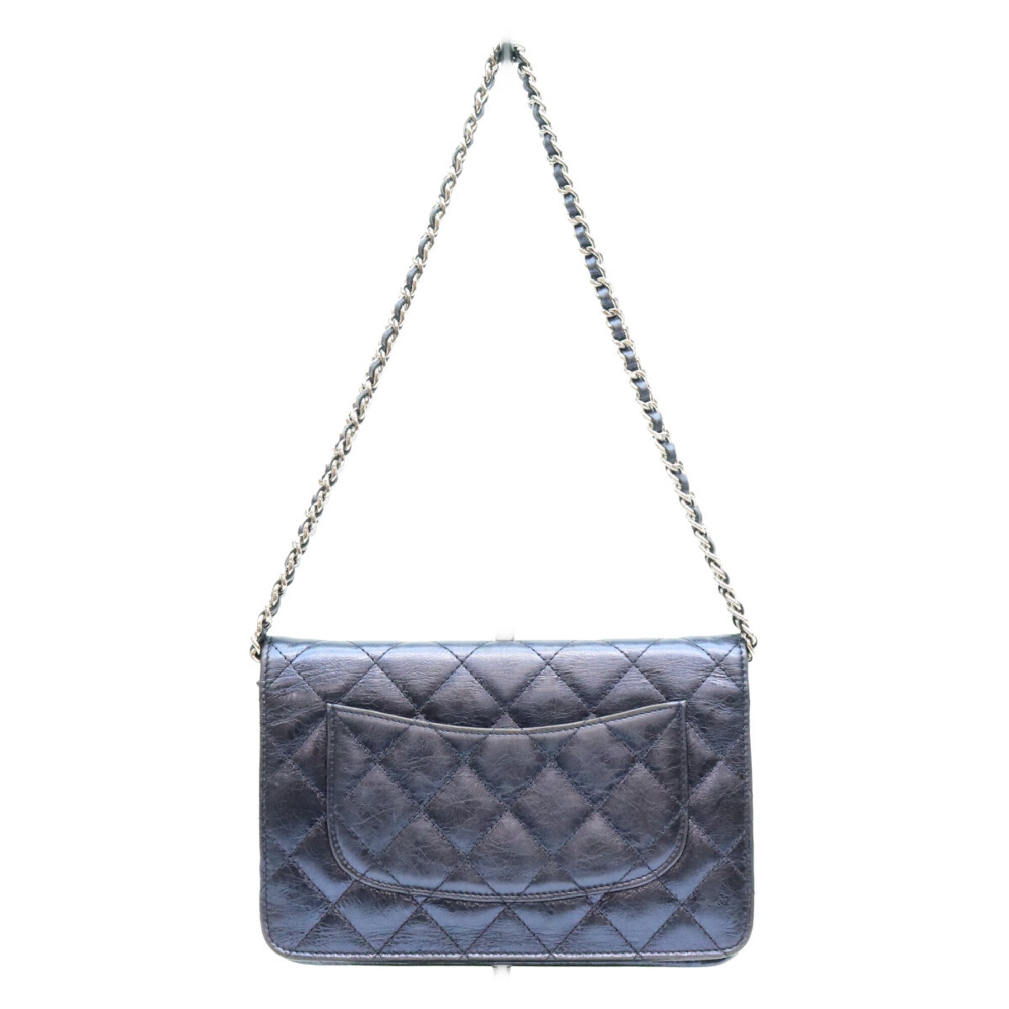 Chanel Metallic Navy Leather Shoulder Bag (Pre-Owned)
