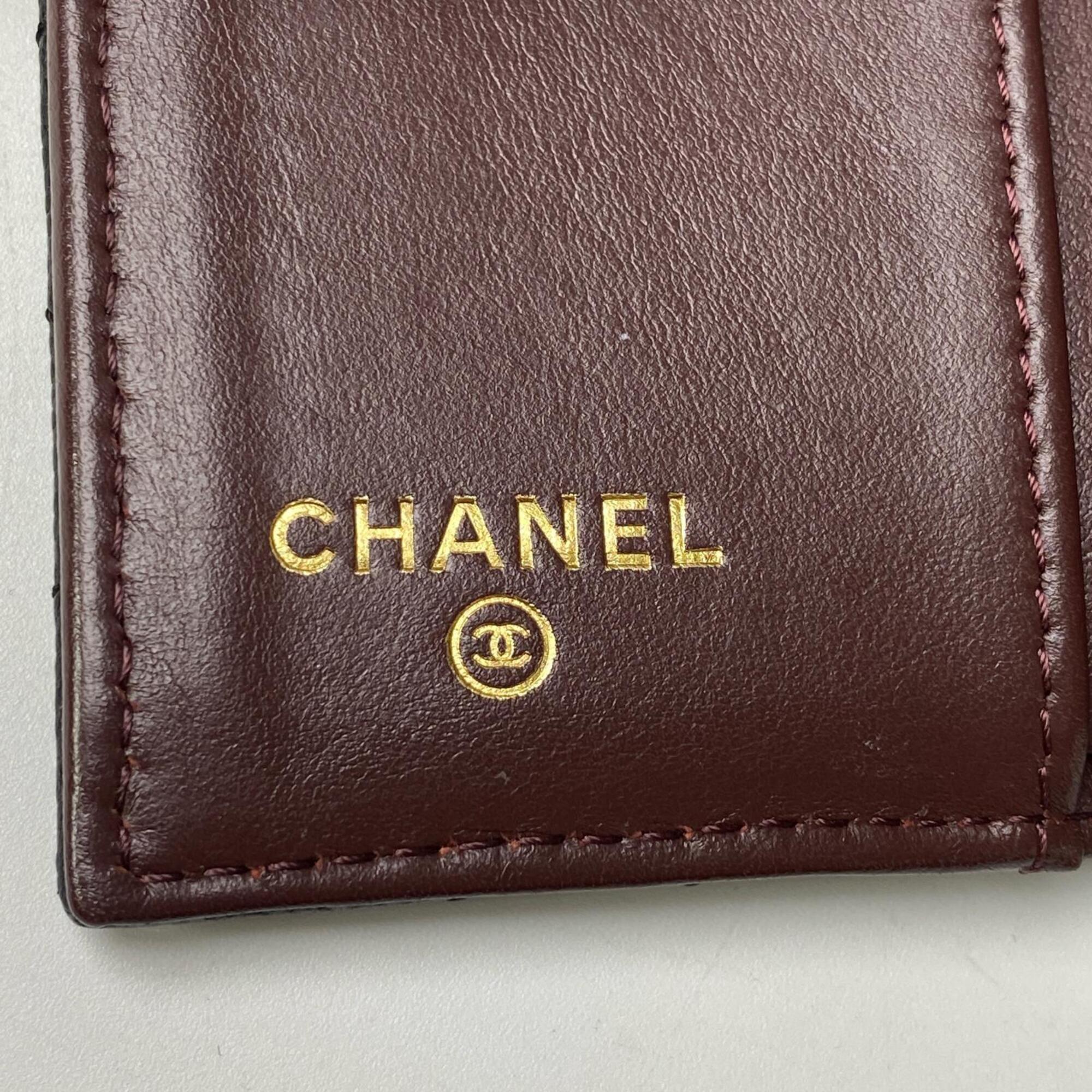 Chanel Black Leather Grained Calfskin Wallet (Tri-Fold) (Pre-Owned)