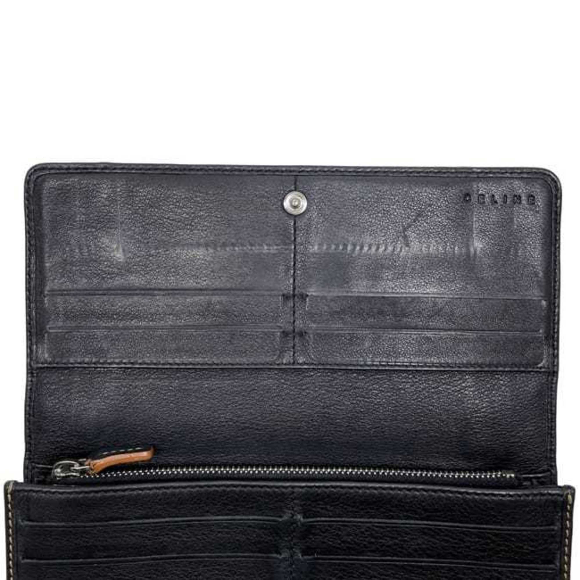 Celine Black Canvas Leather Long Wallet (Bi-Fold) (Pre-Owned)