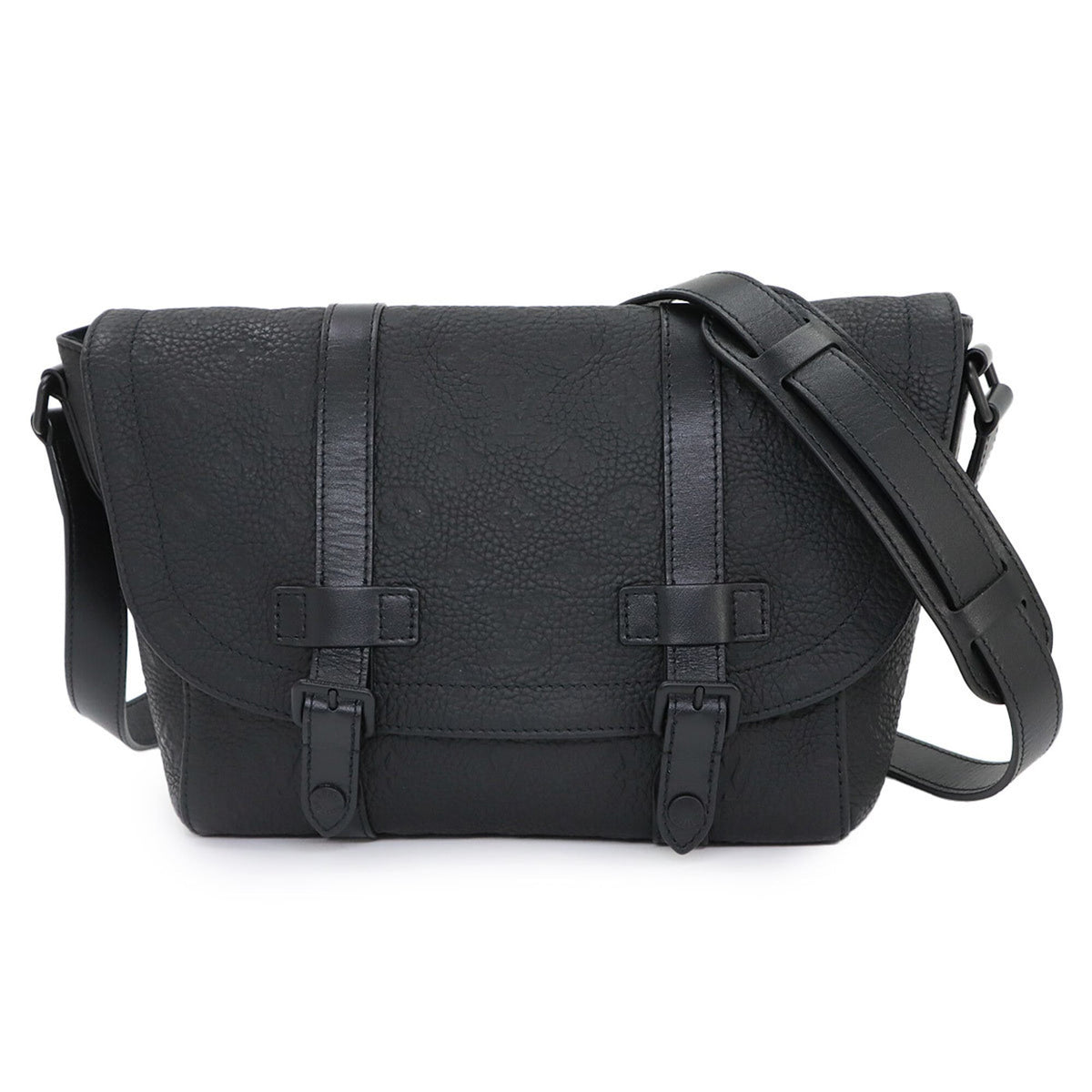 Louis Vuitton Black Leather Handbag Messenger Bag Shoulder Bag (Pre-Owned)