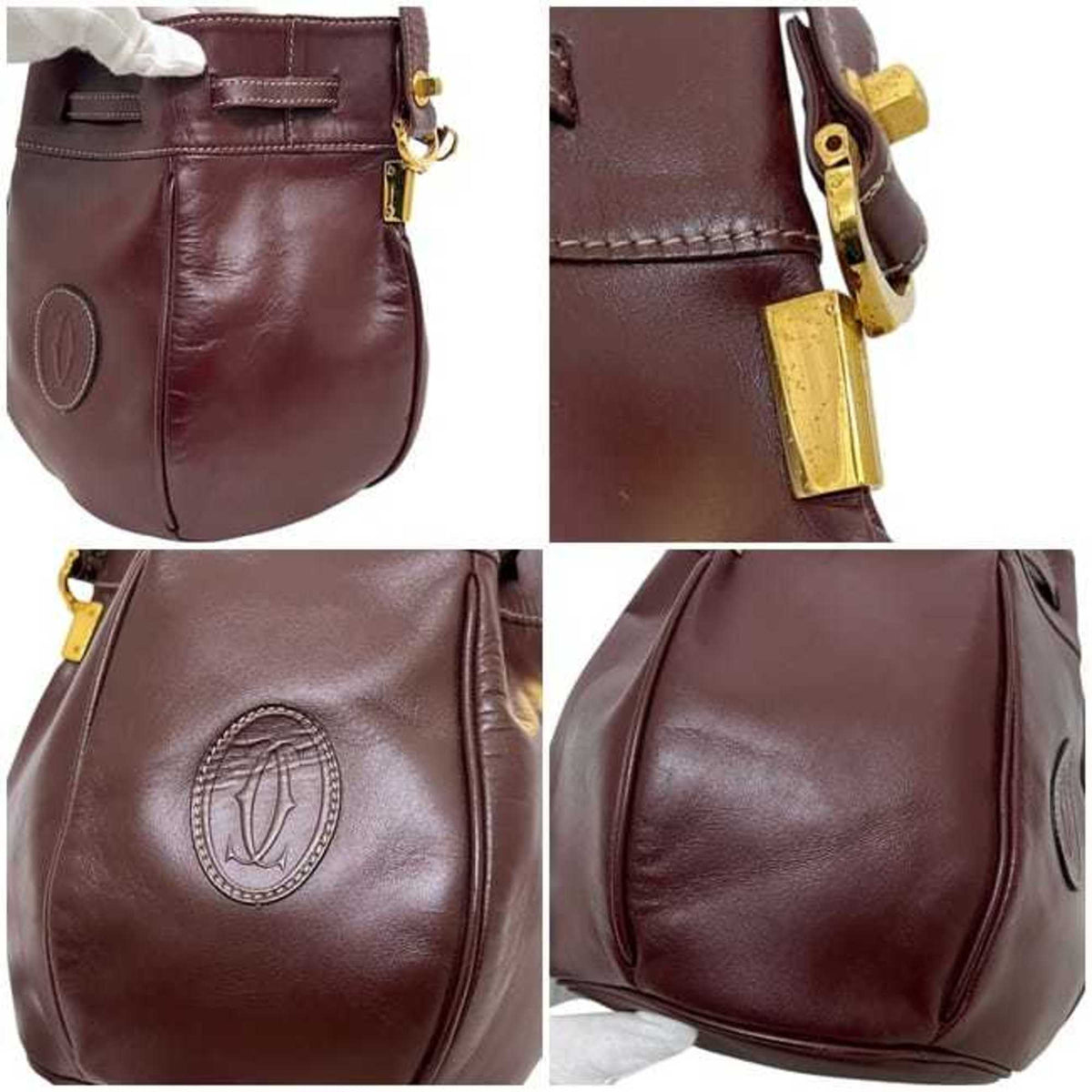 Cartier Bordeaux Wine Red Leather Shoulder Bag (Pre-Owned)