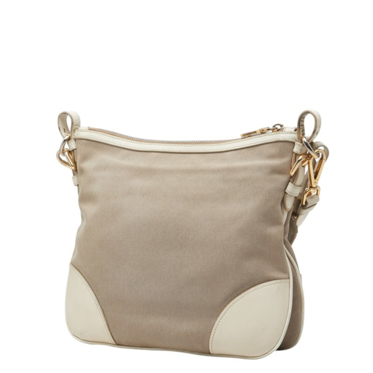 Prada Beige White Canvas Leather Shoulder Bag (Pre-Owned)