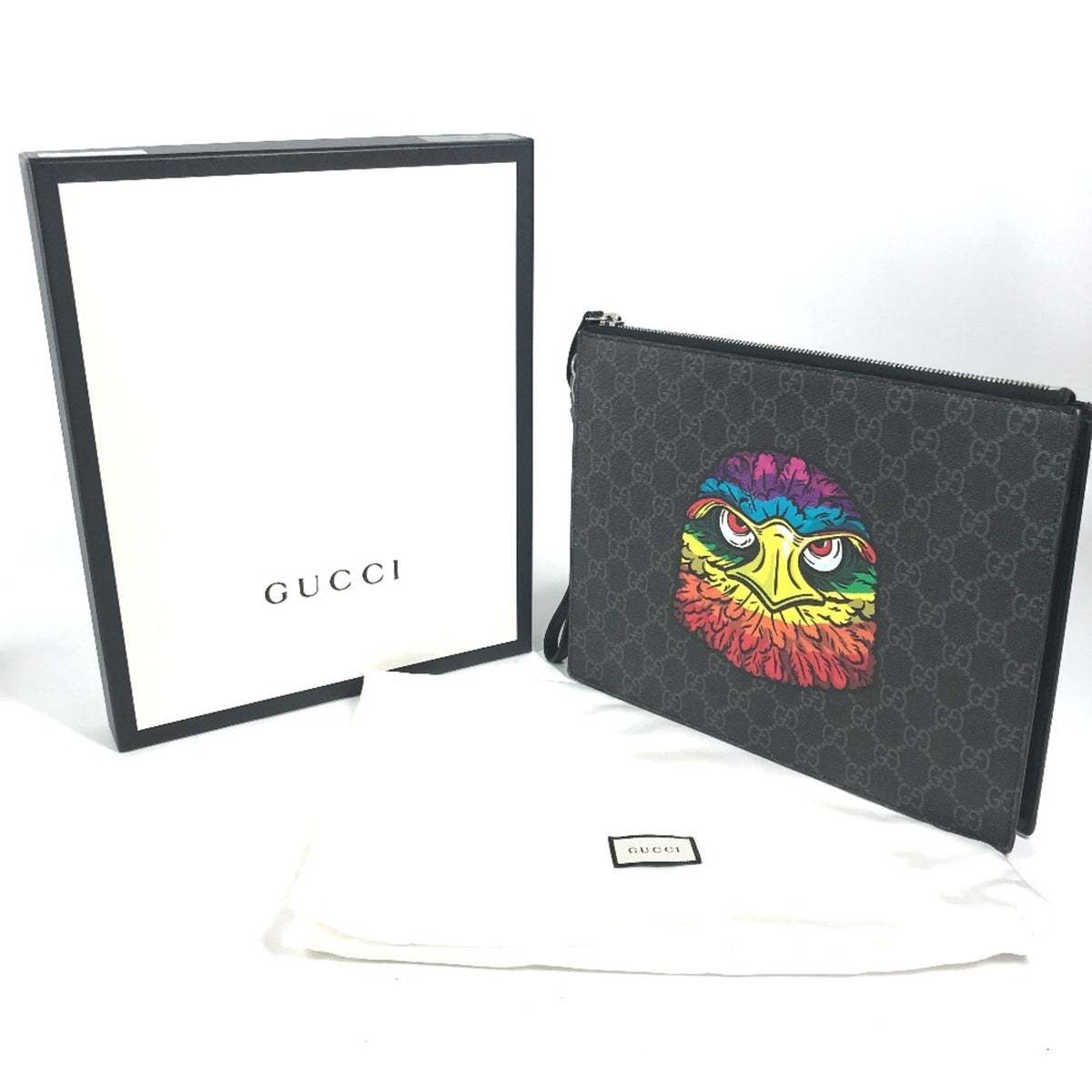 Gucci Black Multi-Color Gg Supreme Clutch Bag Pouch (Pre-Owned)
