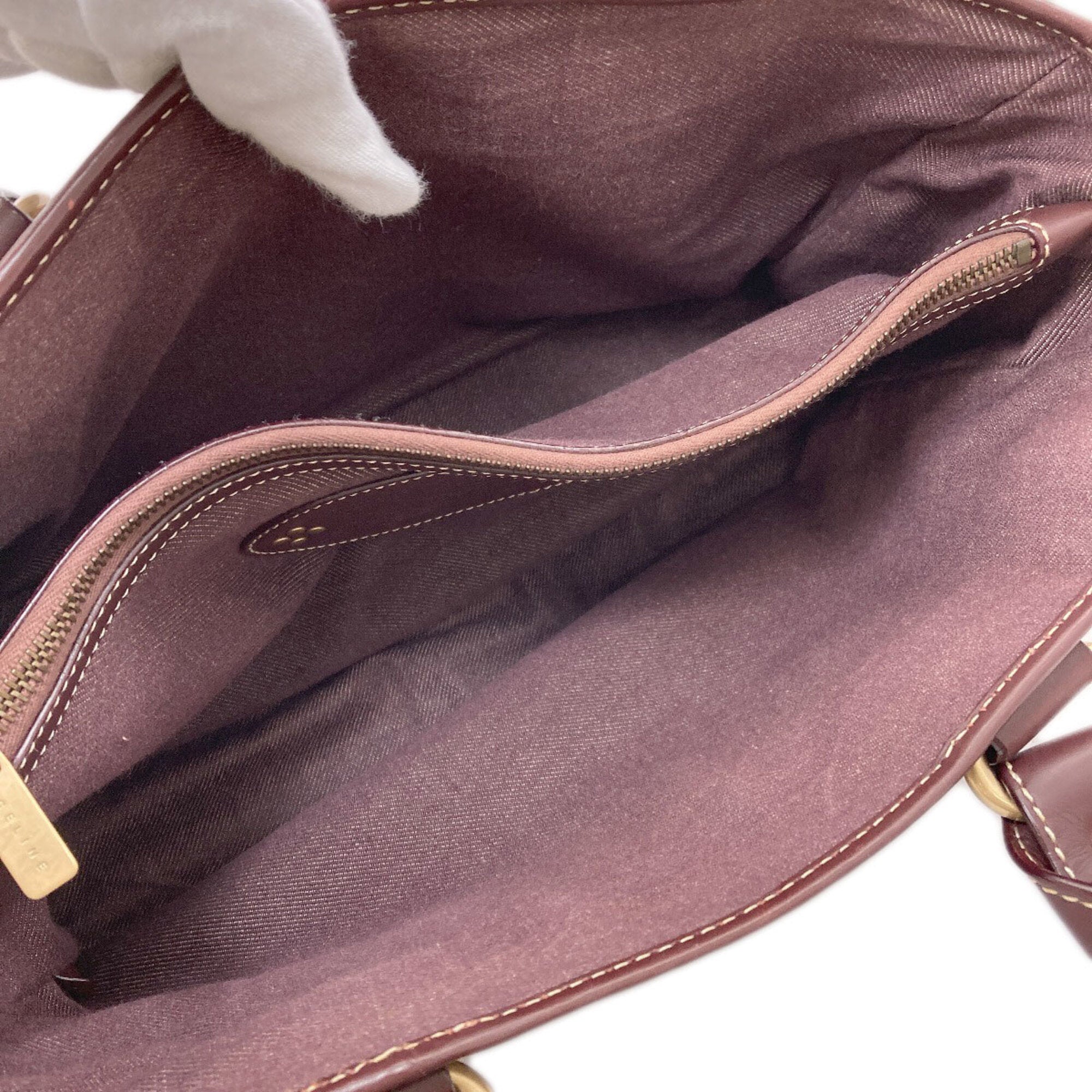 Celine Bordeaux Canvas Handbag (Pre-Owned)