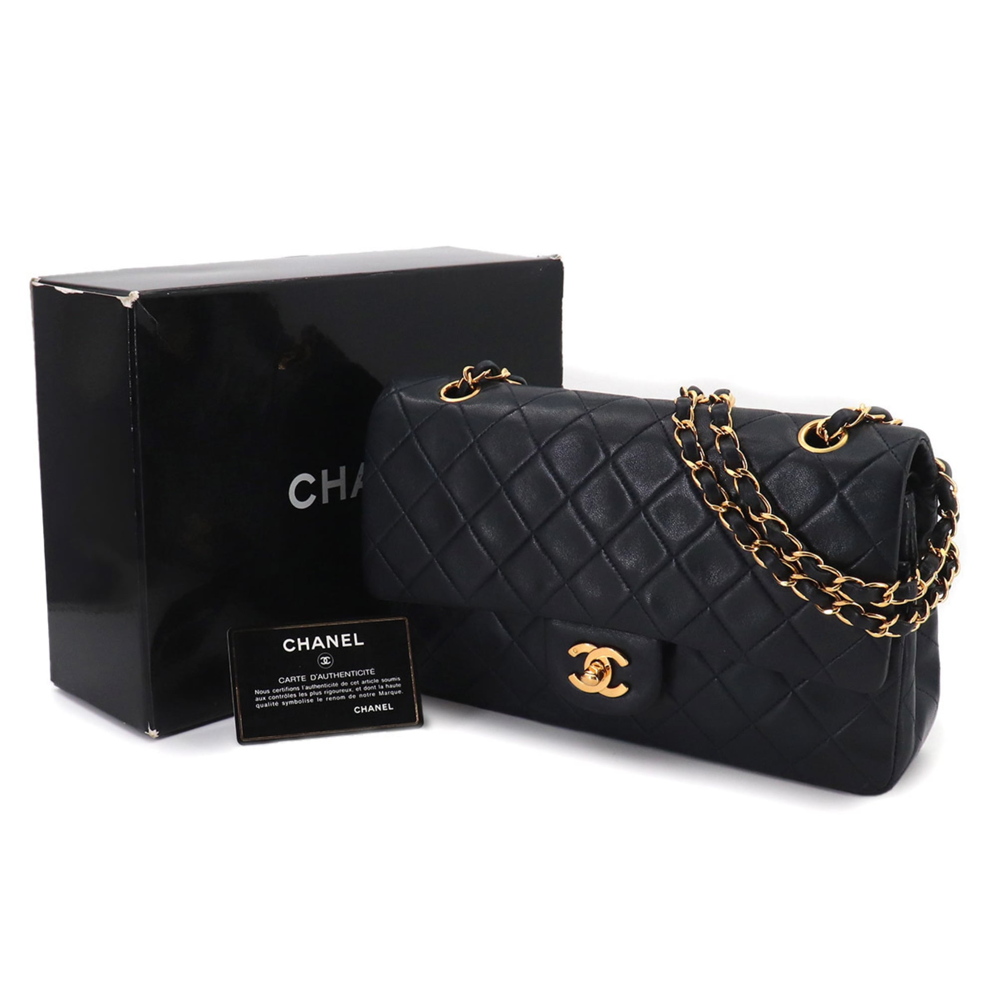 Chanel Matelasse Navy Leather Handbag Shoulder Bag (Pre-Owned)