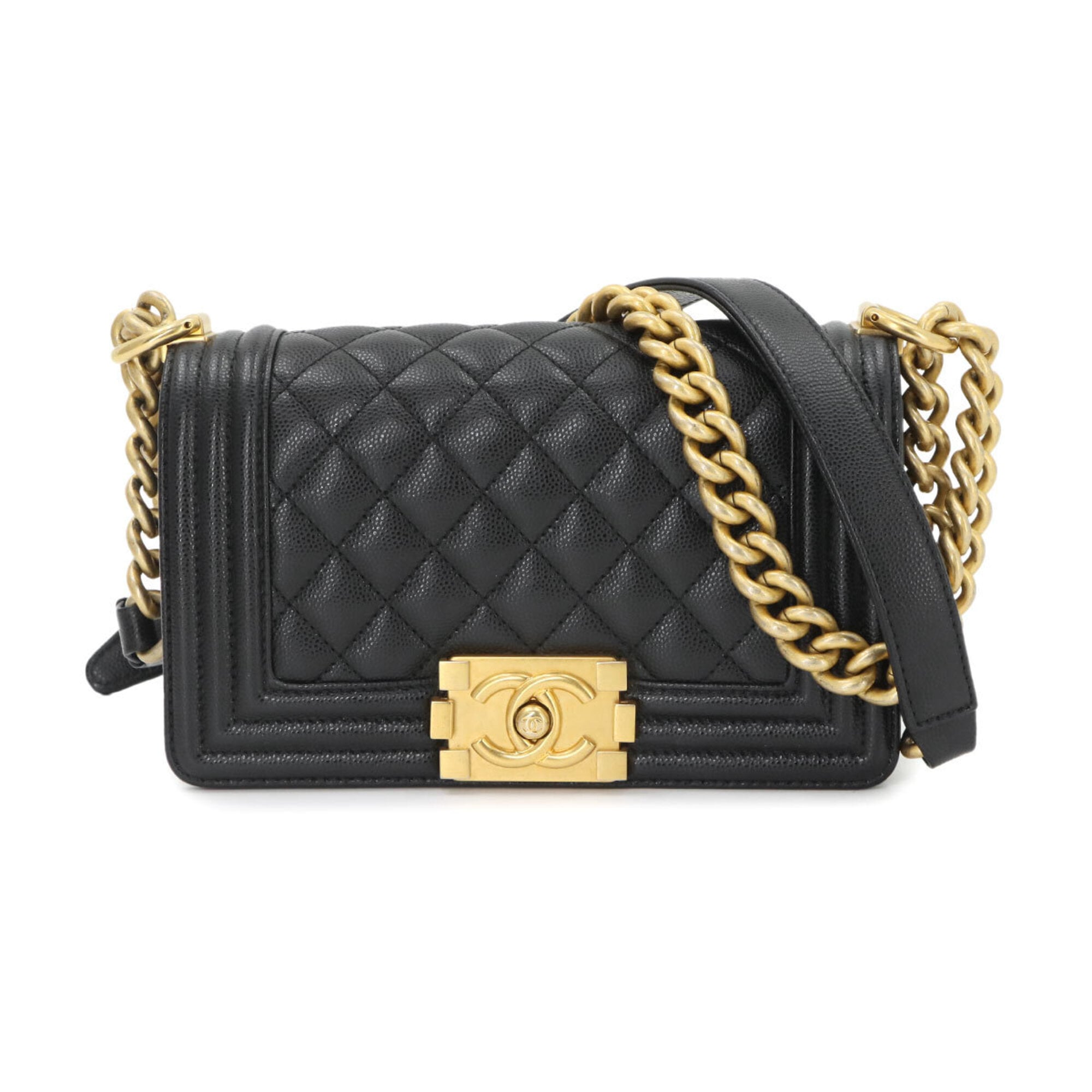 Chanel Boy Chanel Black Grained Calfskin Handbag Shoulder Bag (Pre-Owned)
