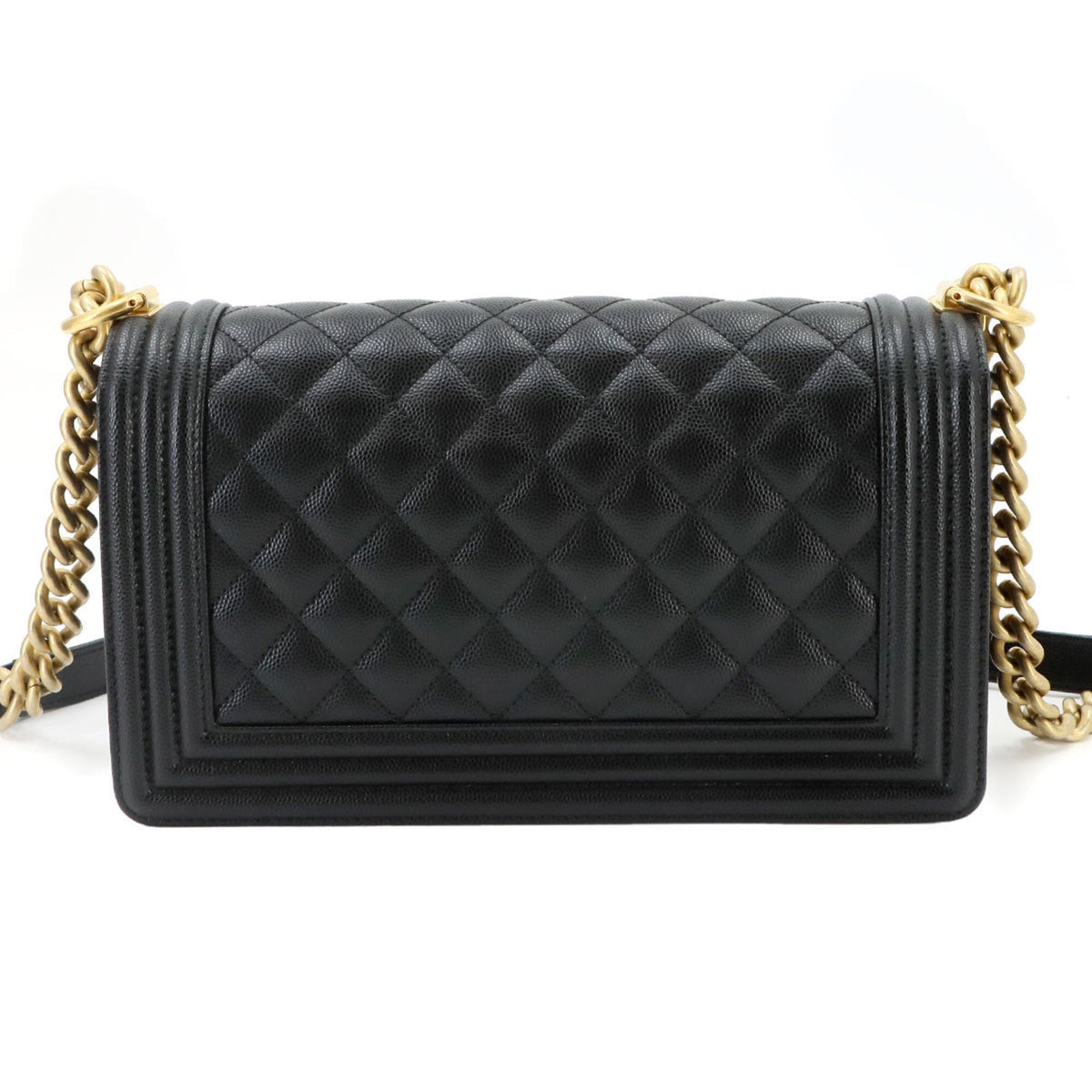 Chanel Boy Chanel Black Grained Calfskin Handbag Shoulder Bag (Pre-Owned)
