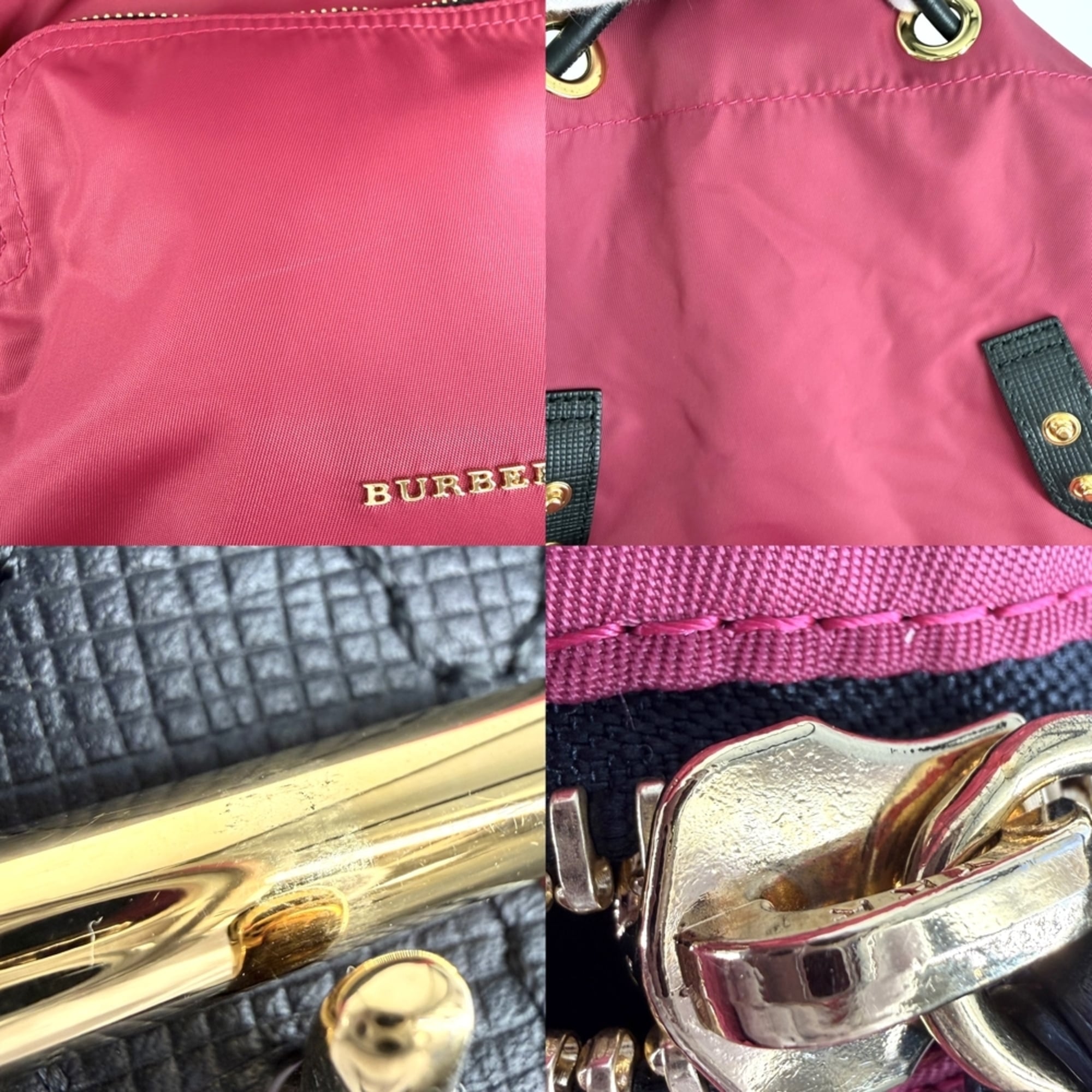 Burberry Black Pink Nylon Leather Backpack (Pre-Owned)
