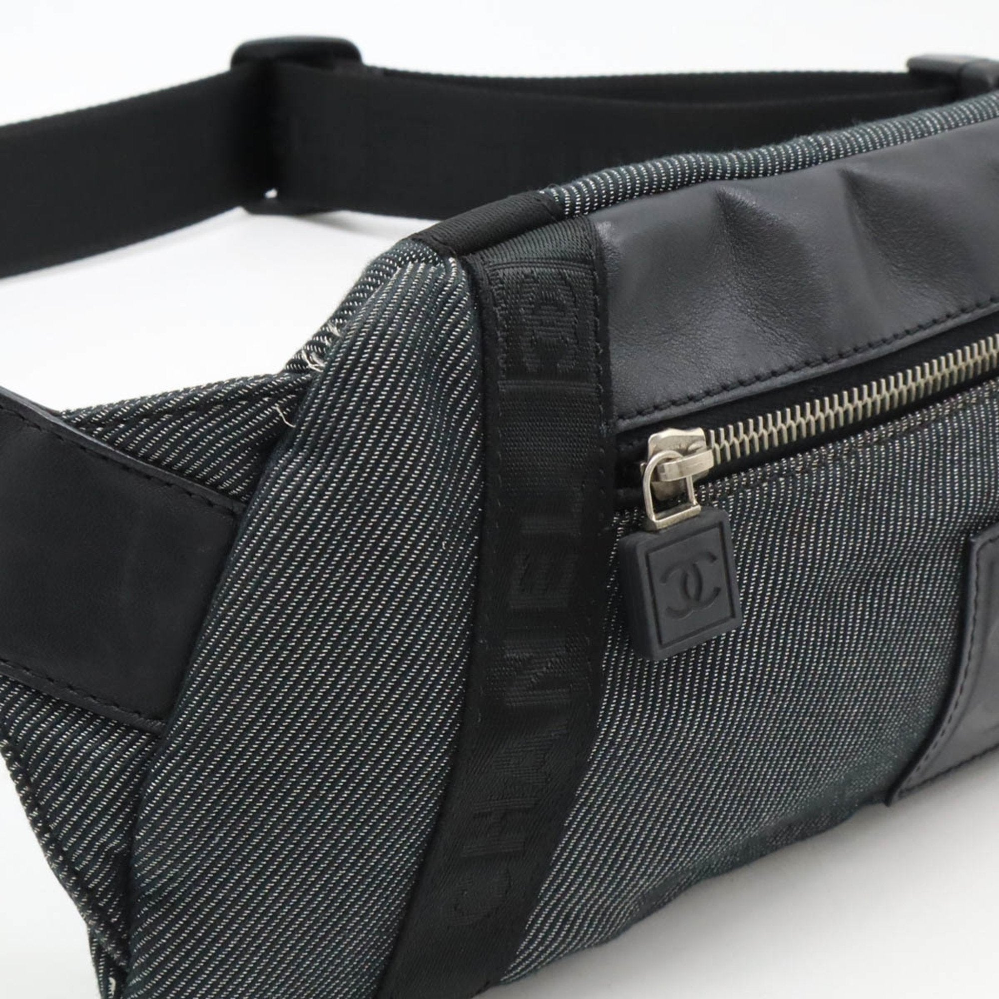 Chanel Black Jacquard Leather Pouch Sling Bag (Pre-Owned)
