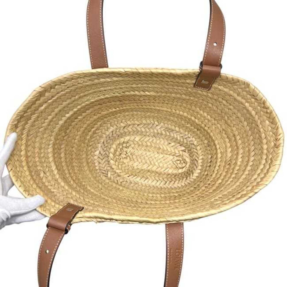 Loewe Beige Brown Raffia Leather Basket Tote Bag (Pre-Owned)