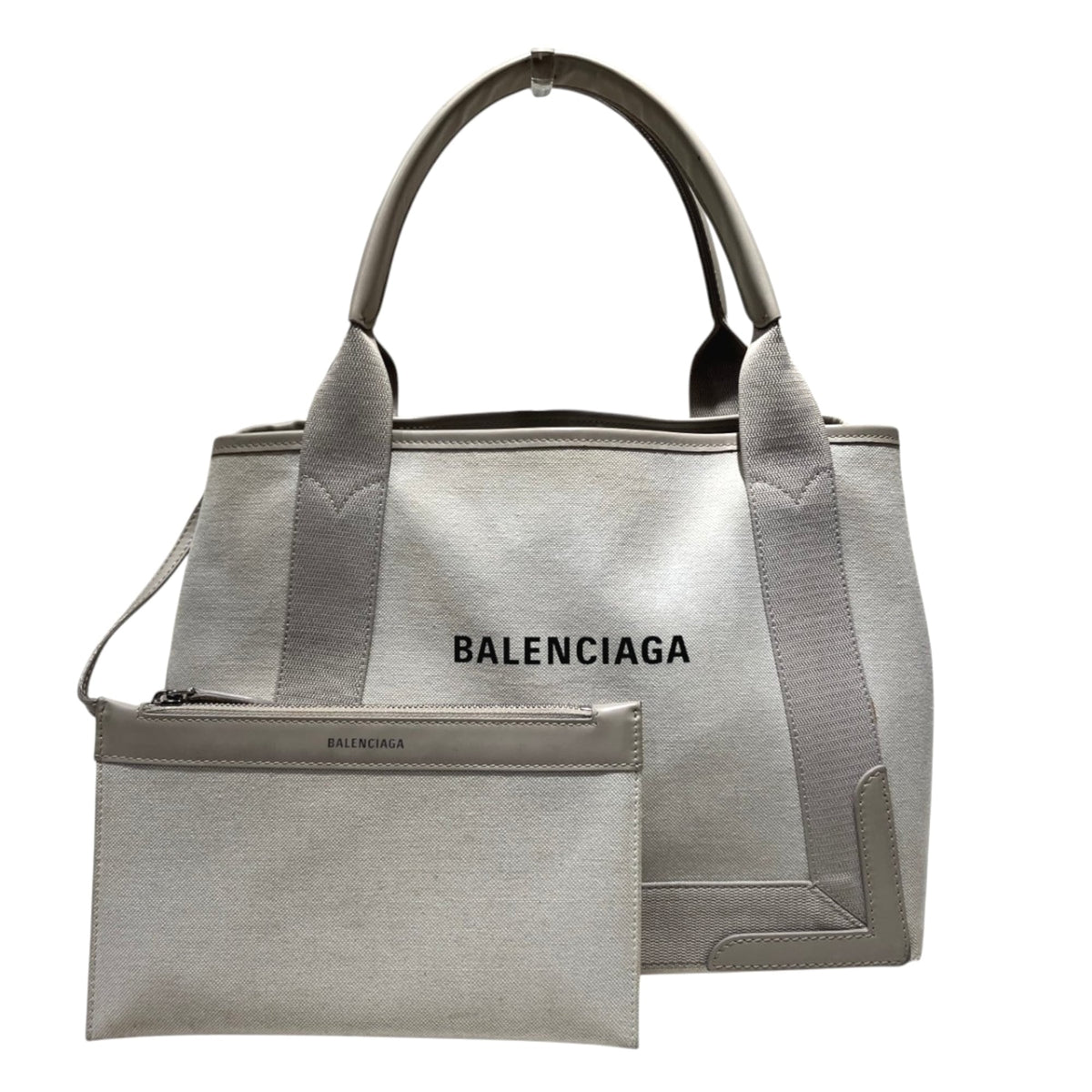 Balenciaga Ivory Canvas Leather Handbag Pouch (Pre-Owned)