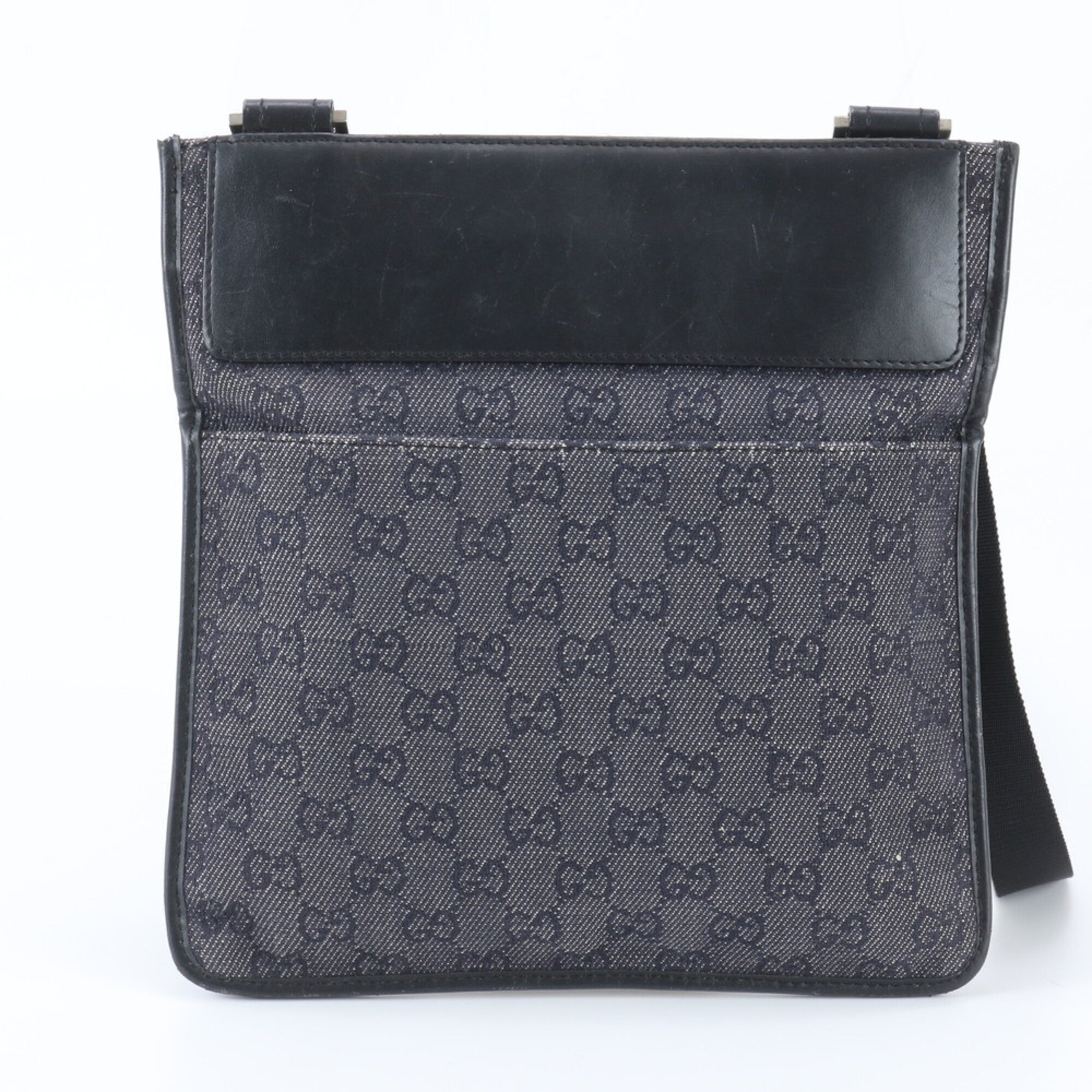 Gucci Gg Canvas Black Leather Canvas Shoulder Bag Tote Bag (Pre-Owned)