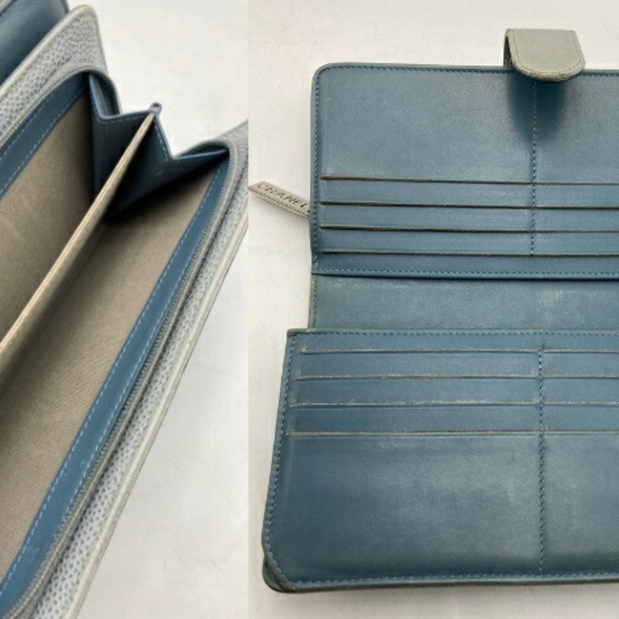 Chanel Light Blue Leather Long Wallet (Bi-Fold) (Pre-Owned)