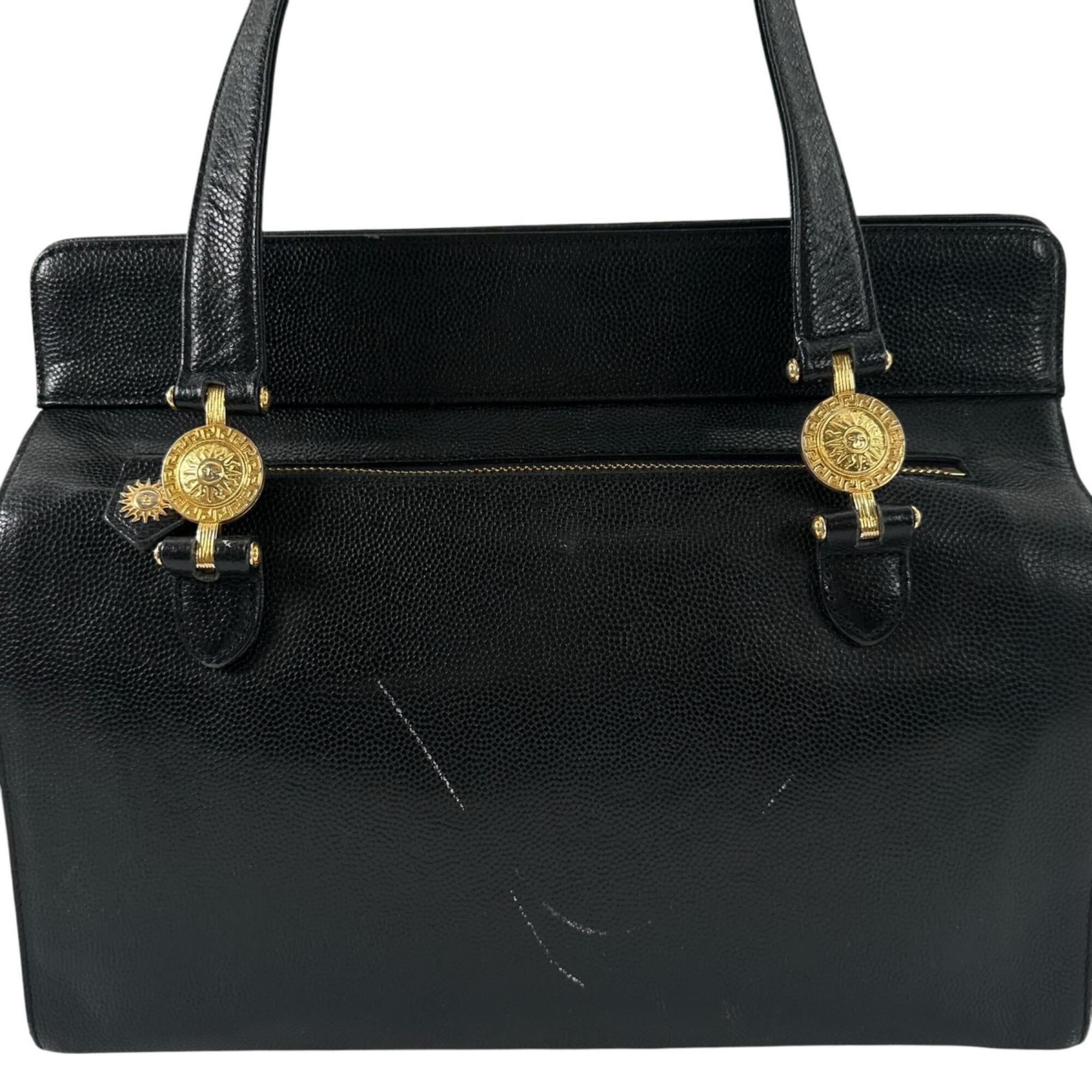 Versace Black Leather Tote Bag (Pre-Owned)