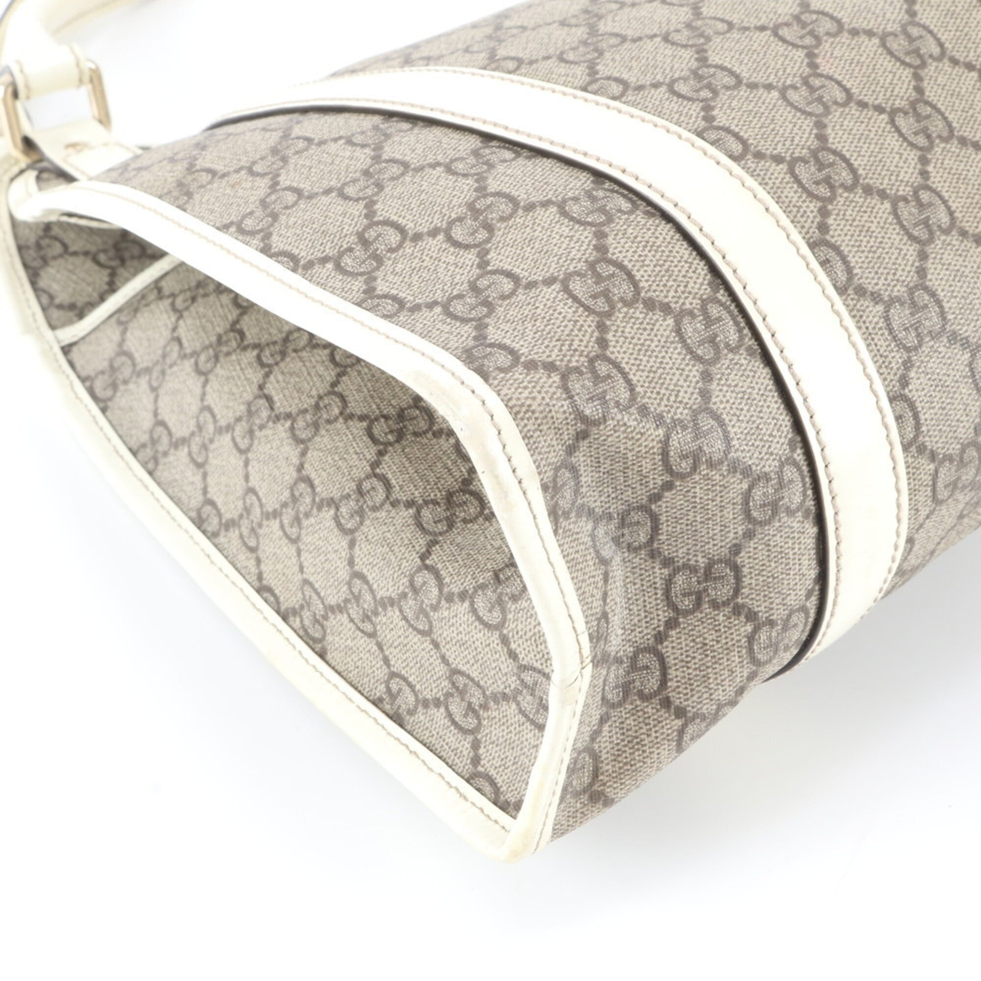 Gucci Brown Ivory Leather Coated Canvas Handbag Shoulder Bag Tote Bag (Pre-Owned)