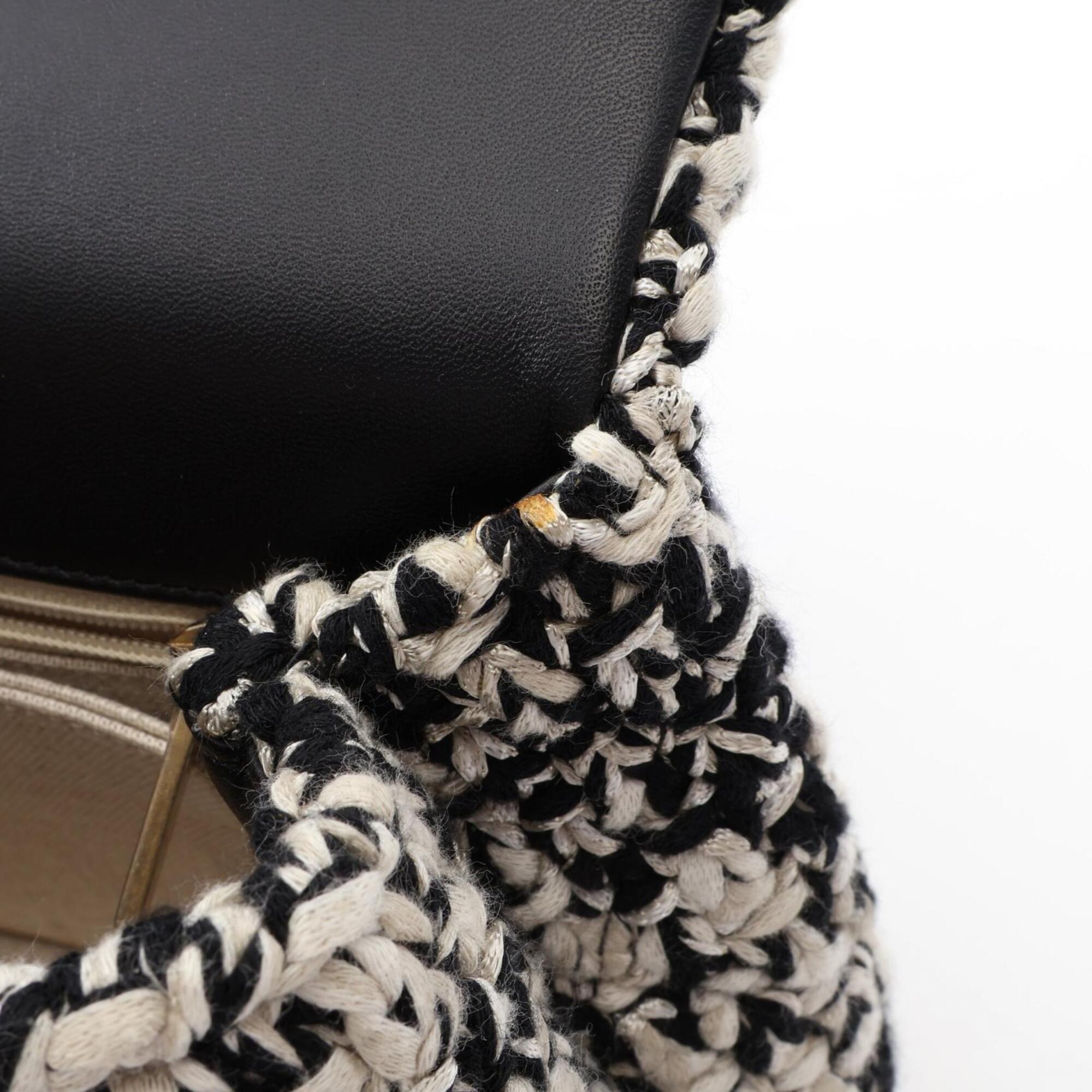 Chanel Black White Fabric Leather Handbag (Pre-Owned)