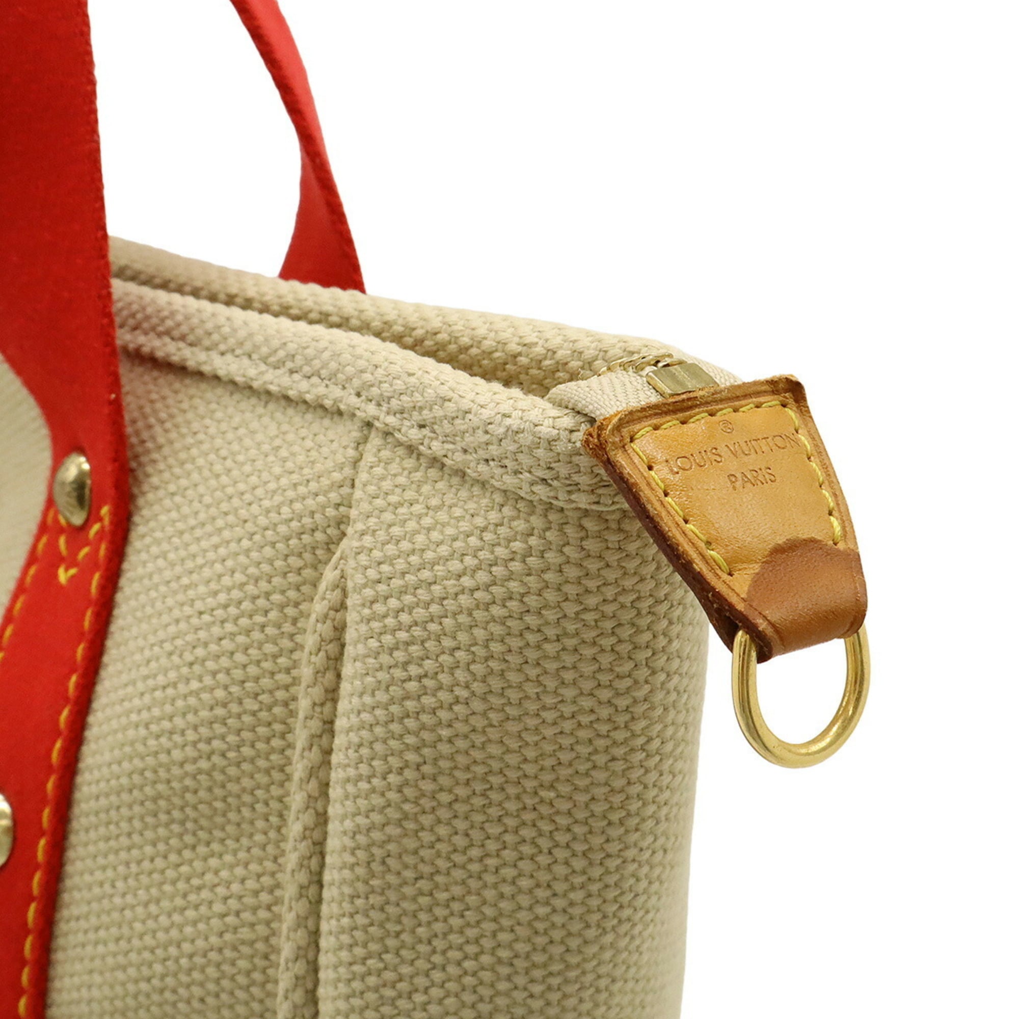 Louis Vuitton Beige Red Color Canvas Shoulder Bag Tote Bag (Pre-Owned)