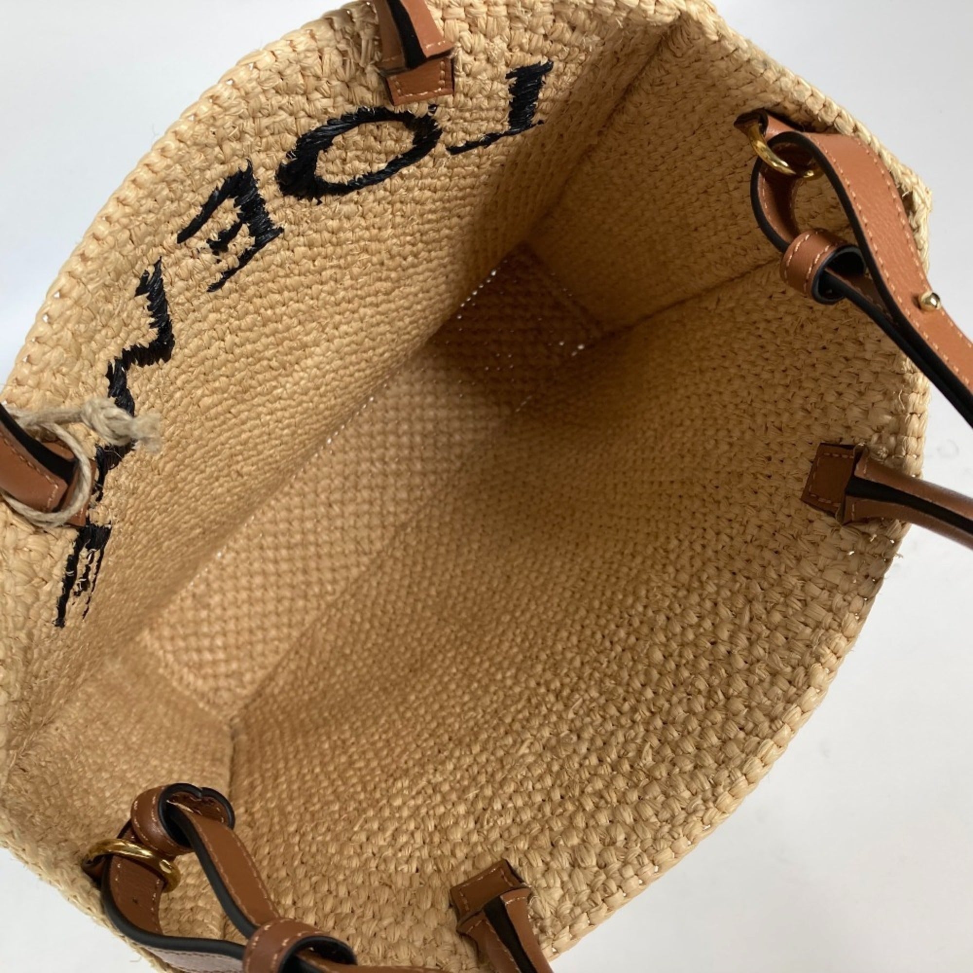 Loewe Beige Brown Raffia Handbag Shoulder Bag Tote Bag (Pre-Owned)