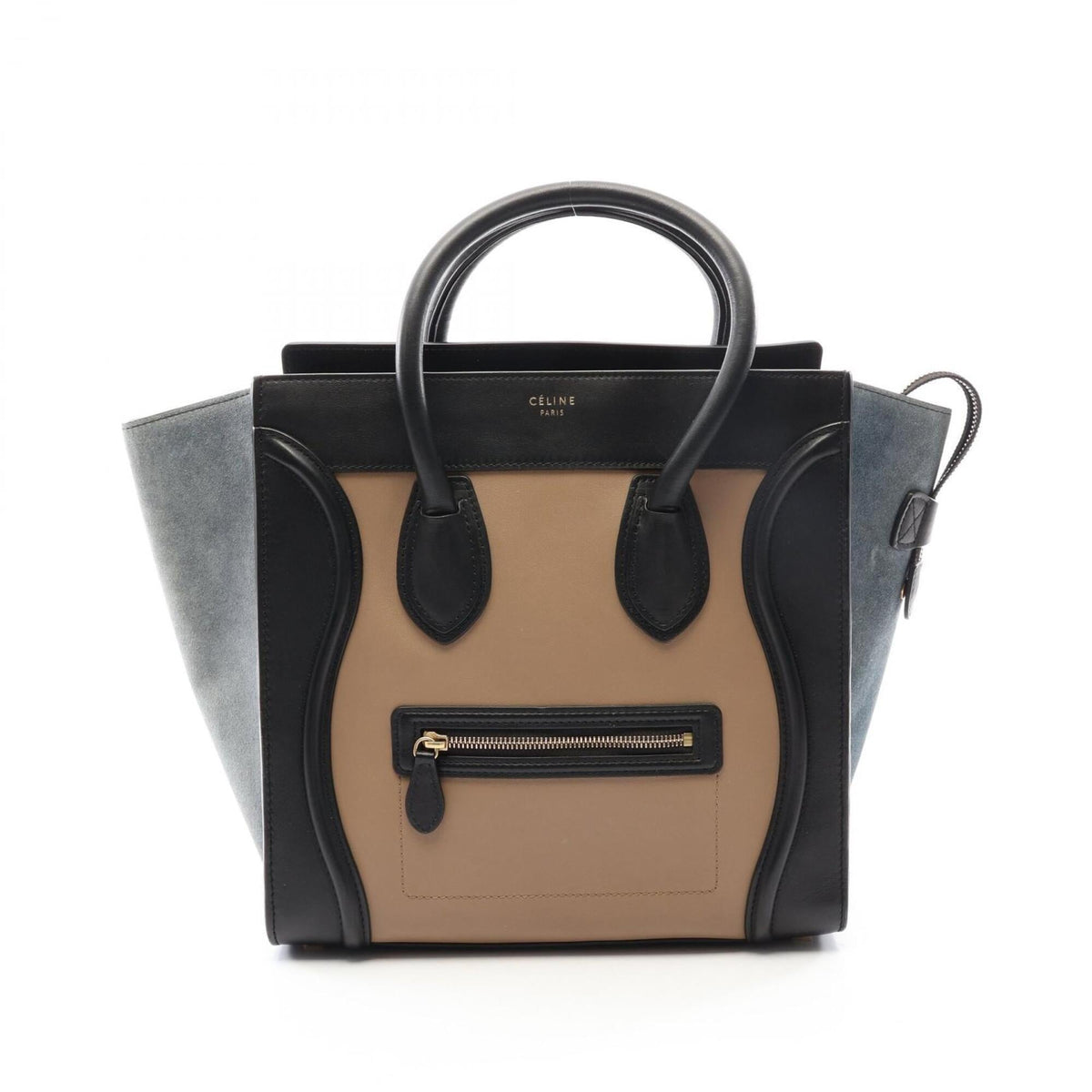 Celine Beige Black Blue Leather Suede Handbag (Pre-Owned)