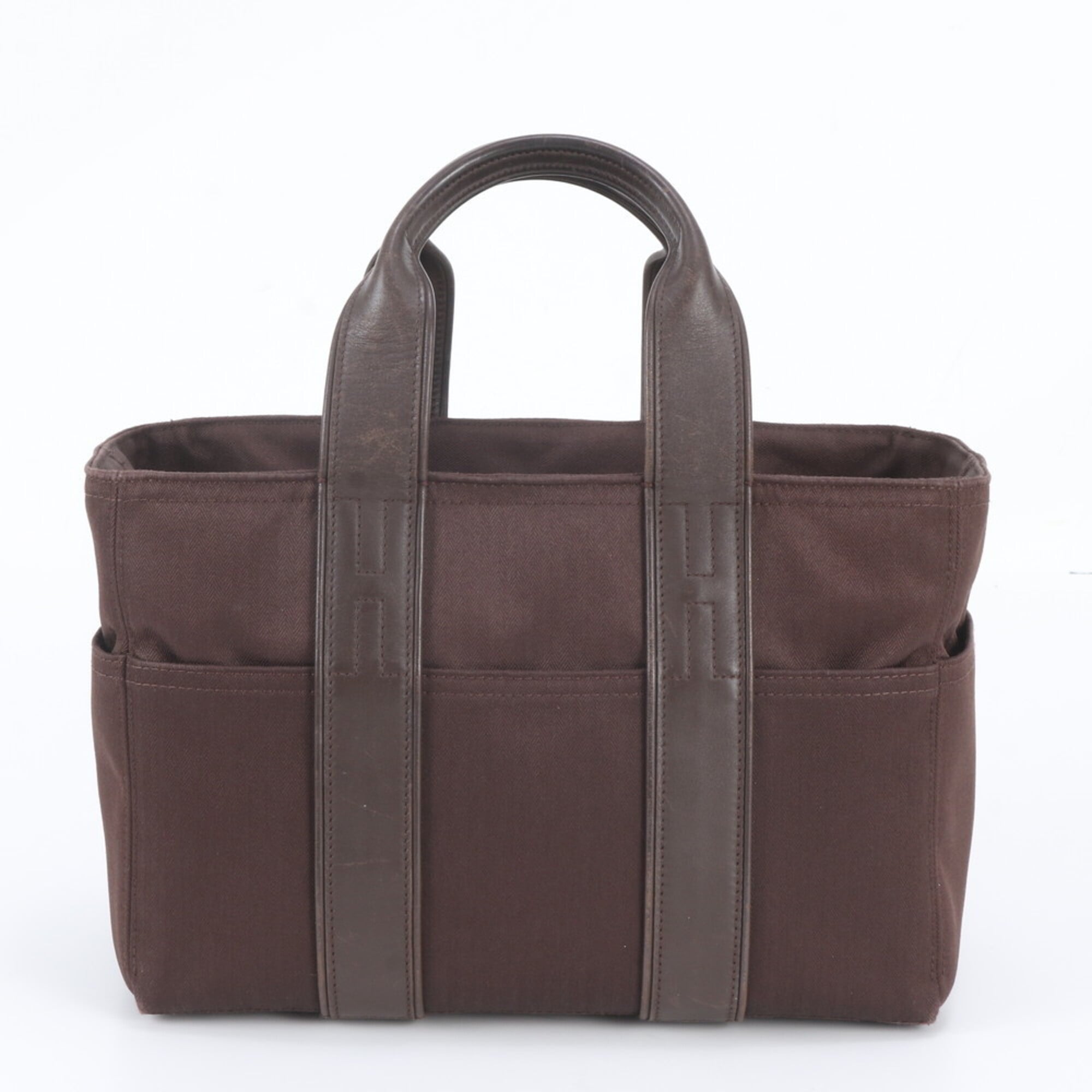 Hermes Brown Leather Canvas Handbag Shoulder Bag Tote Bag (Pre-Owned)