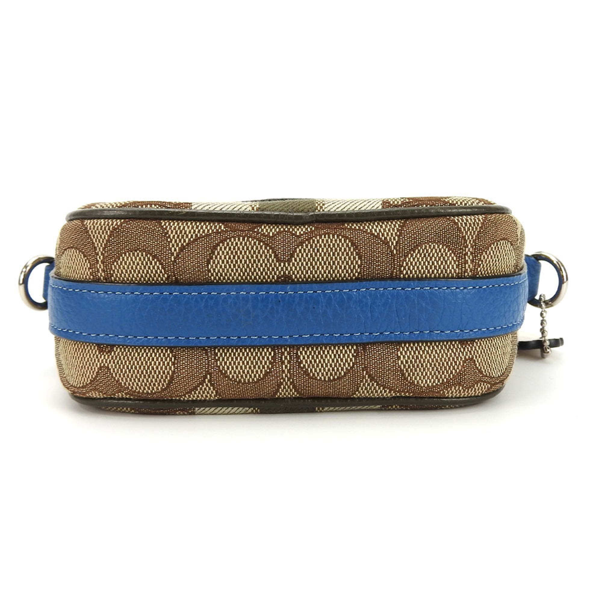 Coach Beige Blue Khaki Canvas Leather Pochette Shoulder Bag (Pre-Owned)