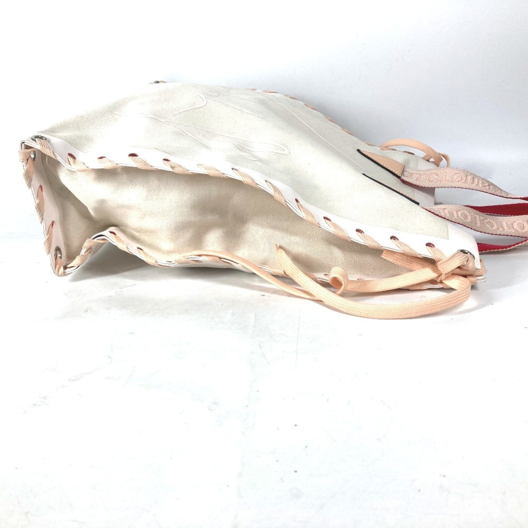 Christian Louboutin Pink White Canvas Leather Shoulder Bag Tote Bag (Pre-Owned)