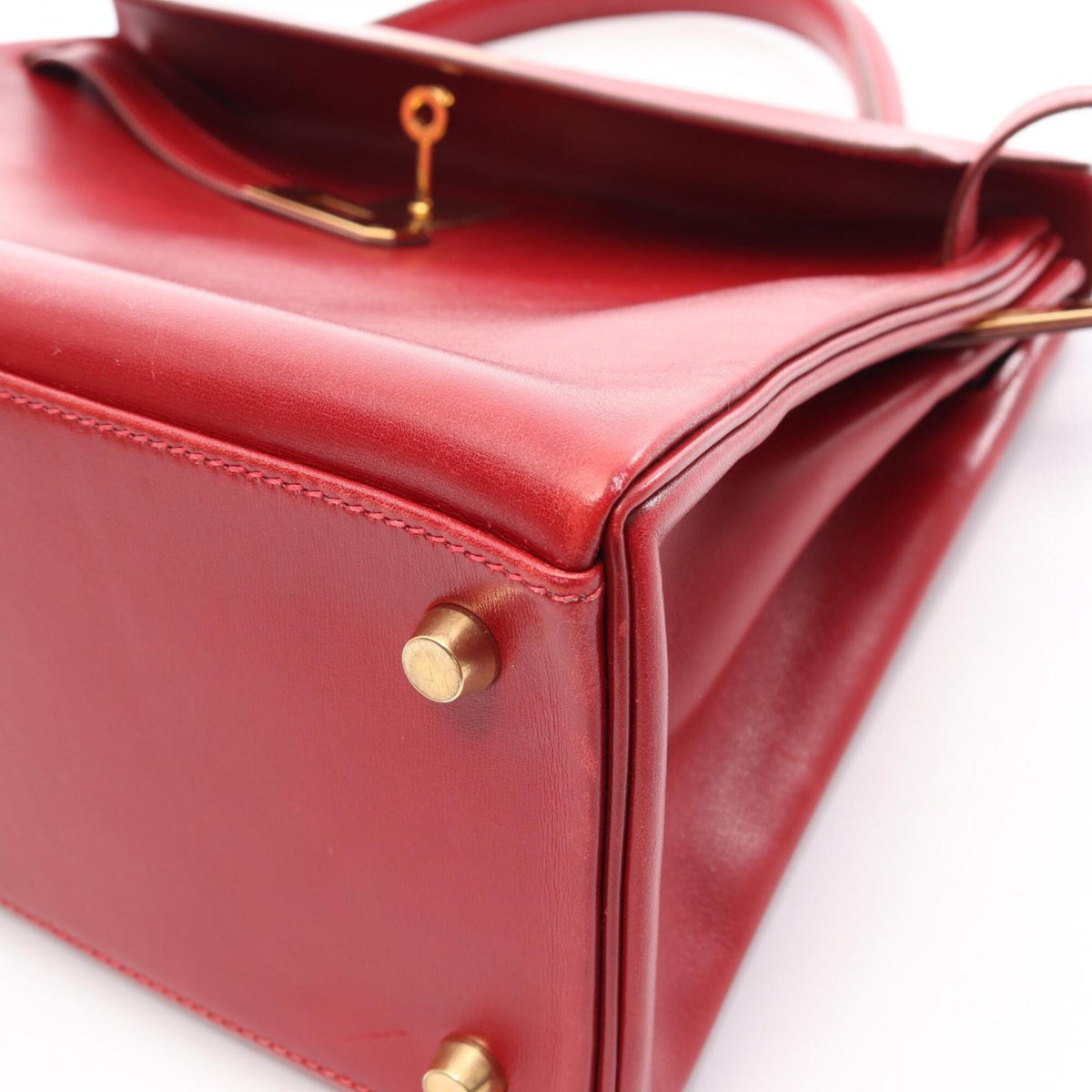 Hermes Red Color Tadelakt Leather Handbag (Pre-Owned)