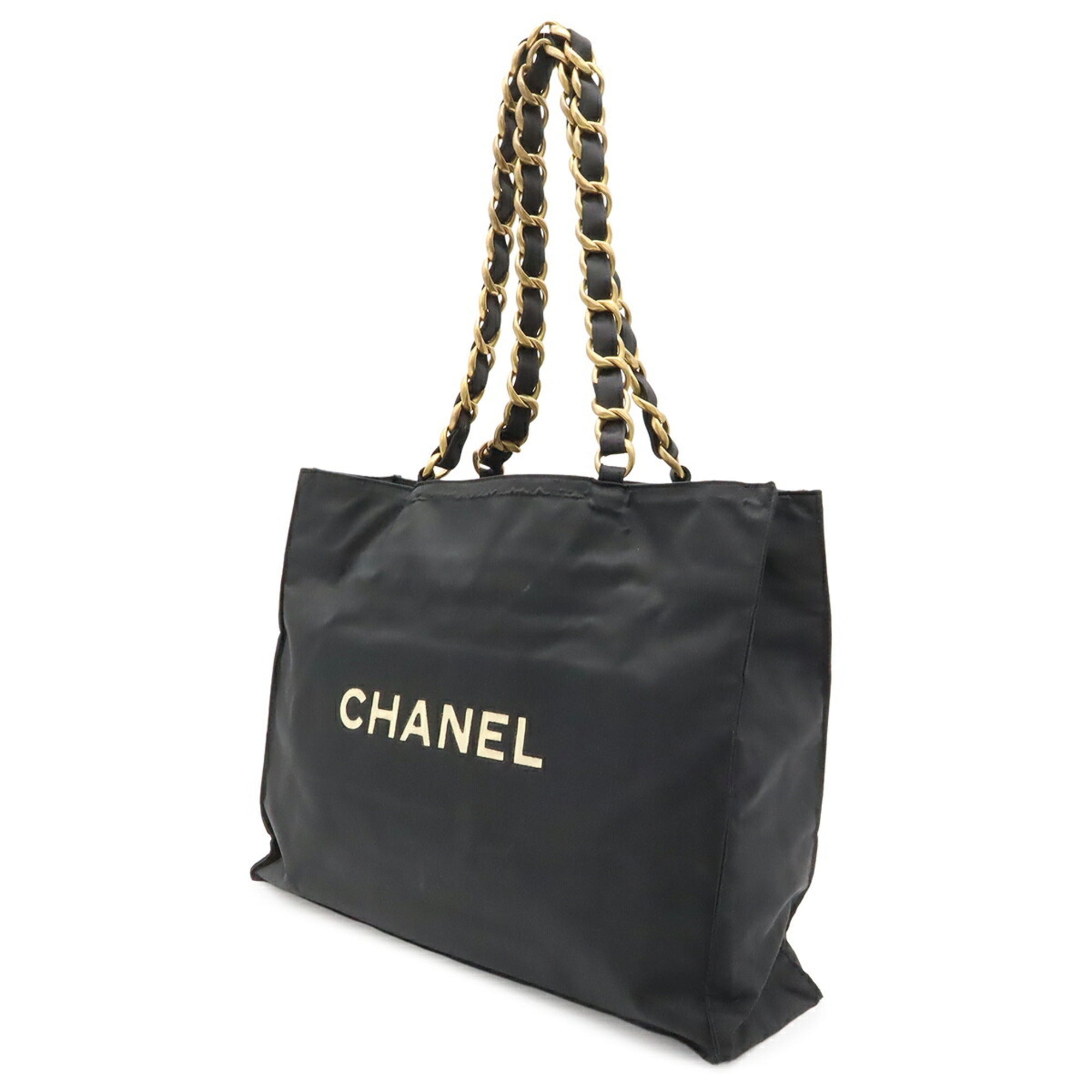 Chanel Black White Nylon Canvas Shoulder Bag Tote Bag (Pre-Owned)