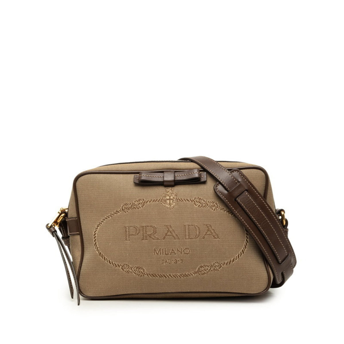 Prada Beige Brown Canvas Leather Shoulder Bag (Pre-Owned)