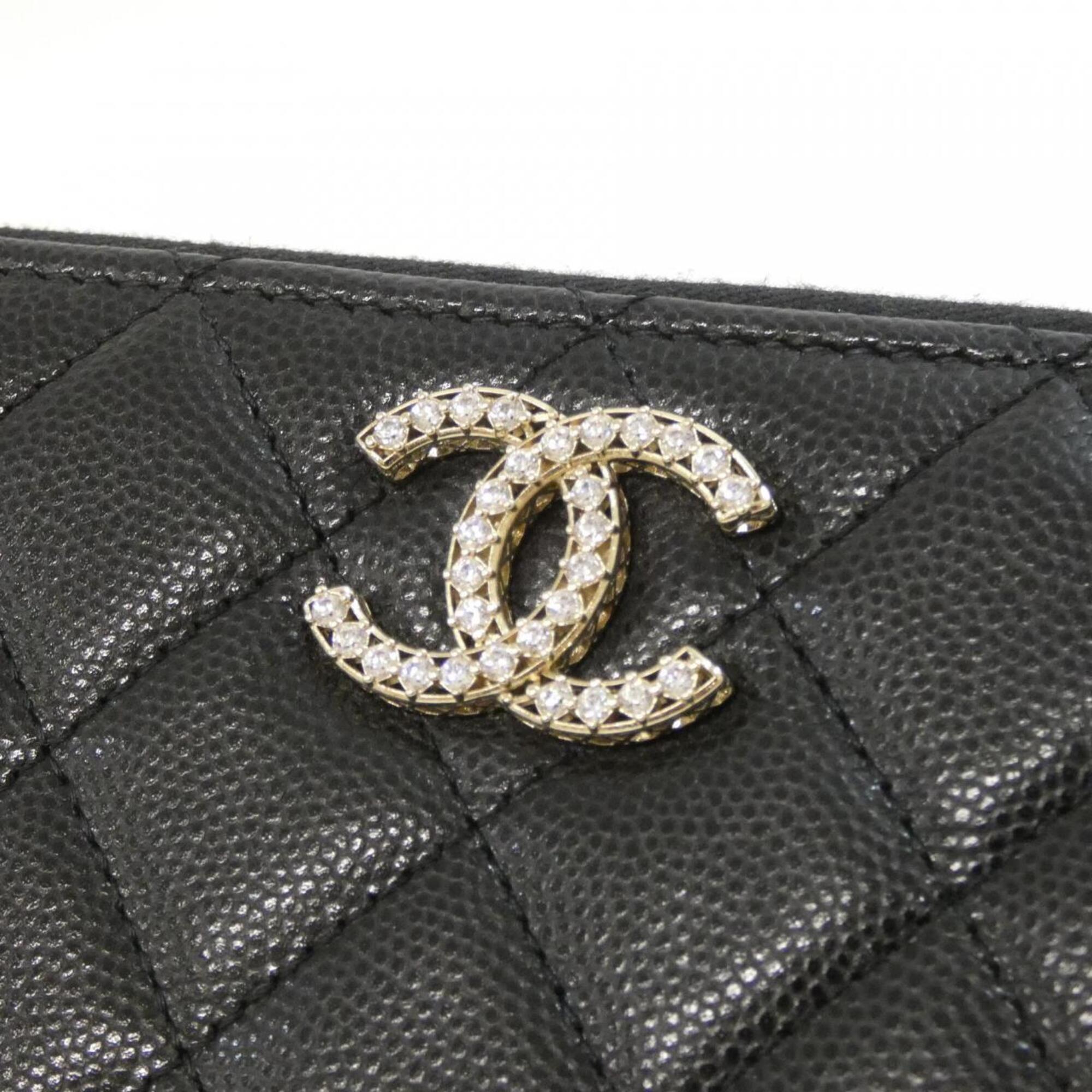 Chanel Black Grained Calfskin Long Wallet (Bi-Fold) (Pre-Owned)