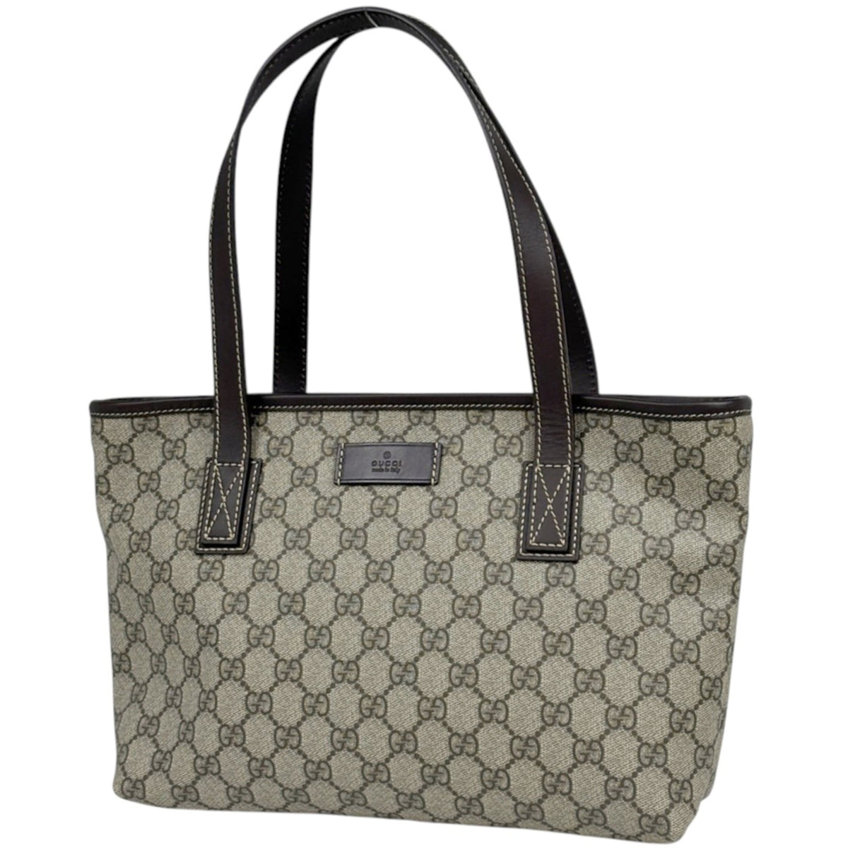 Gucci Beige Brown Coated Canvas Leather Tote Bag (Pre-Owned)