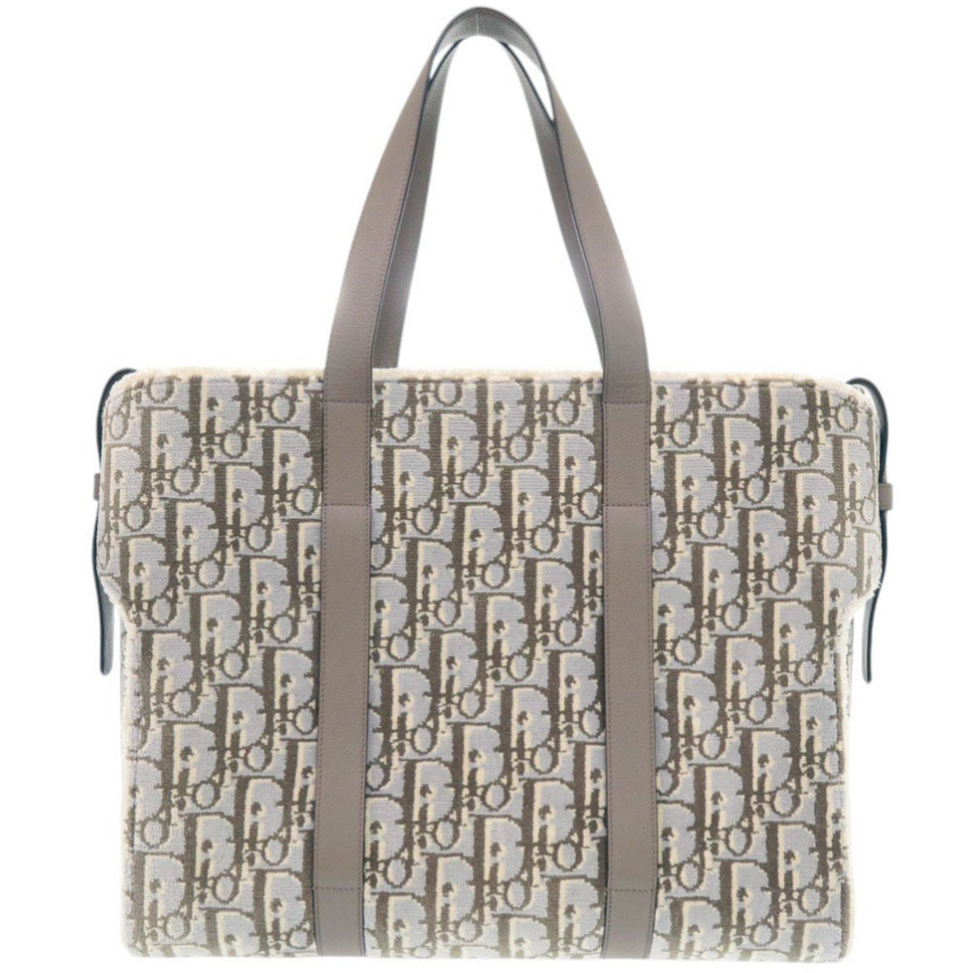 Christian Dior Brown Light Blue Pile Fabric Tote Bag (Pre-Owned)