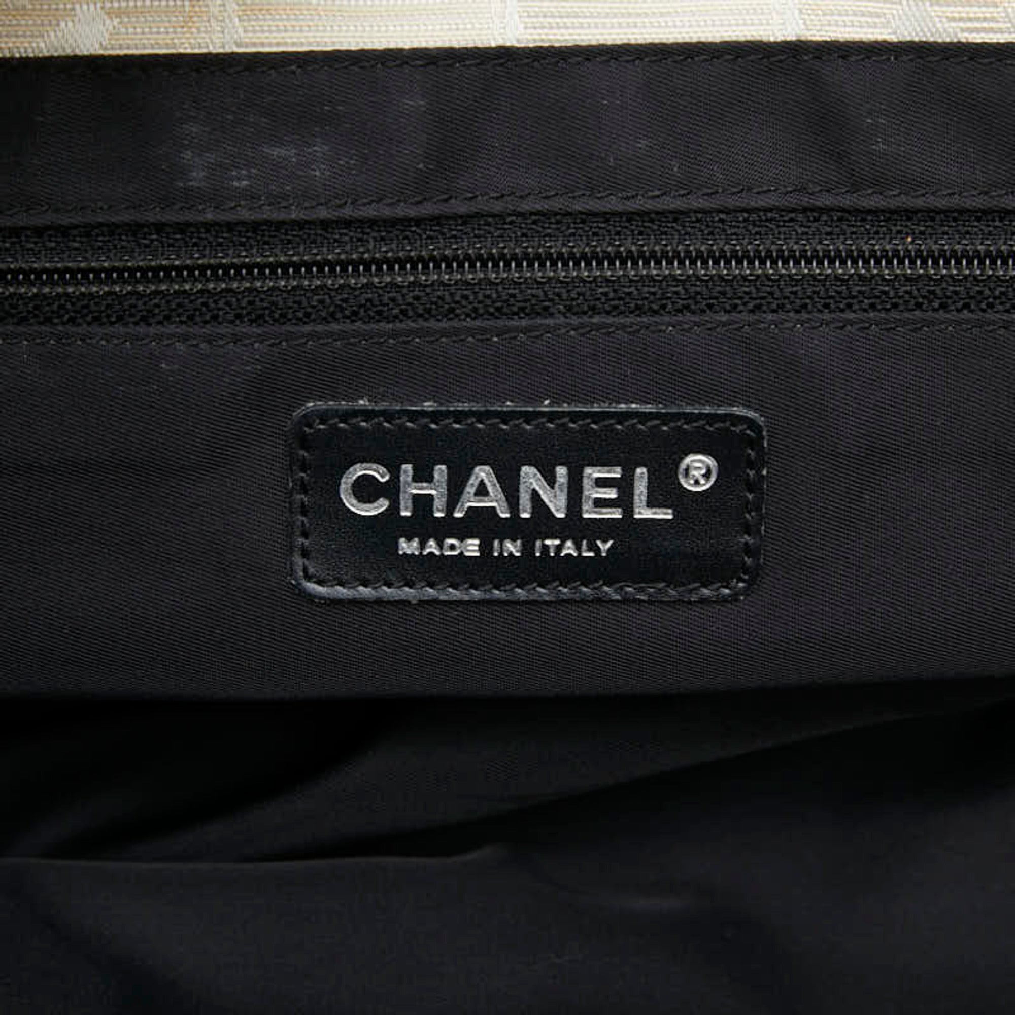 Chanel Beige Black Nylon Leather Handbag Tote Bag (Pre-Owned)