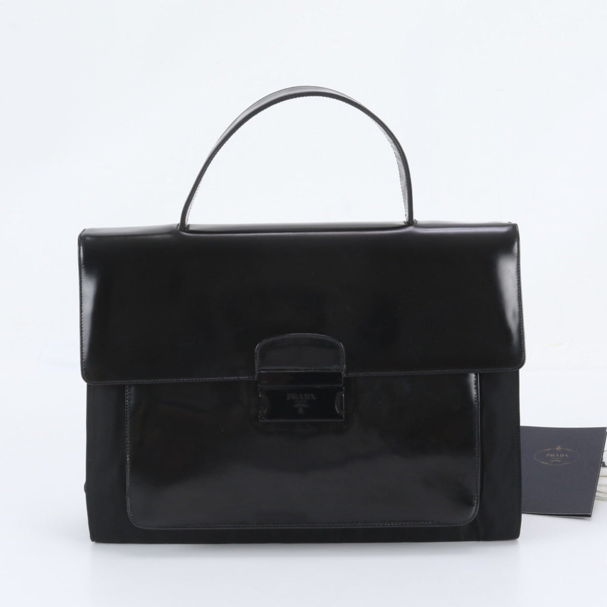 Prada Black Leather Nylon Briefcase (Pre-Owned)