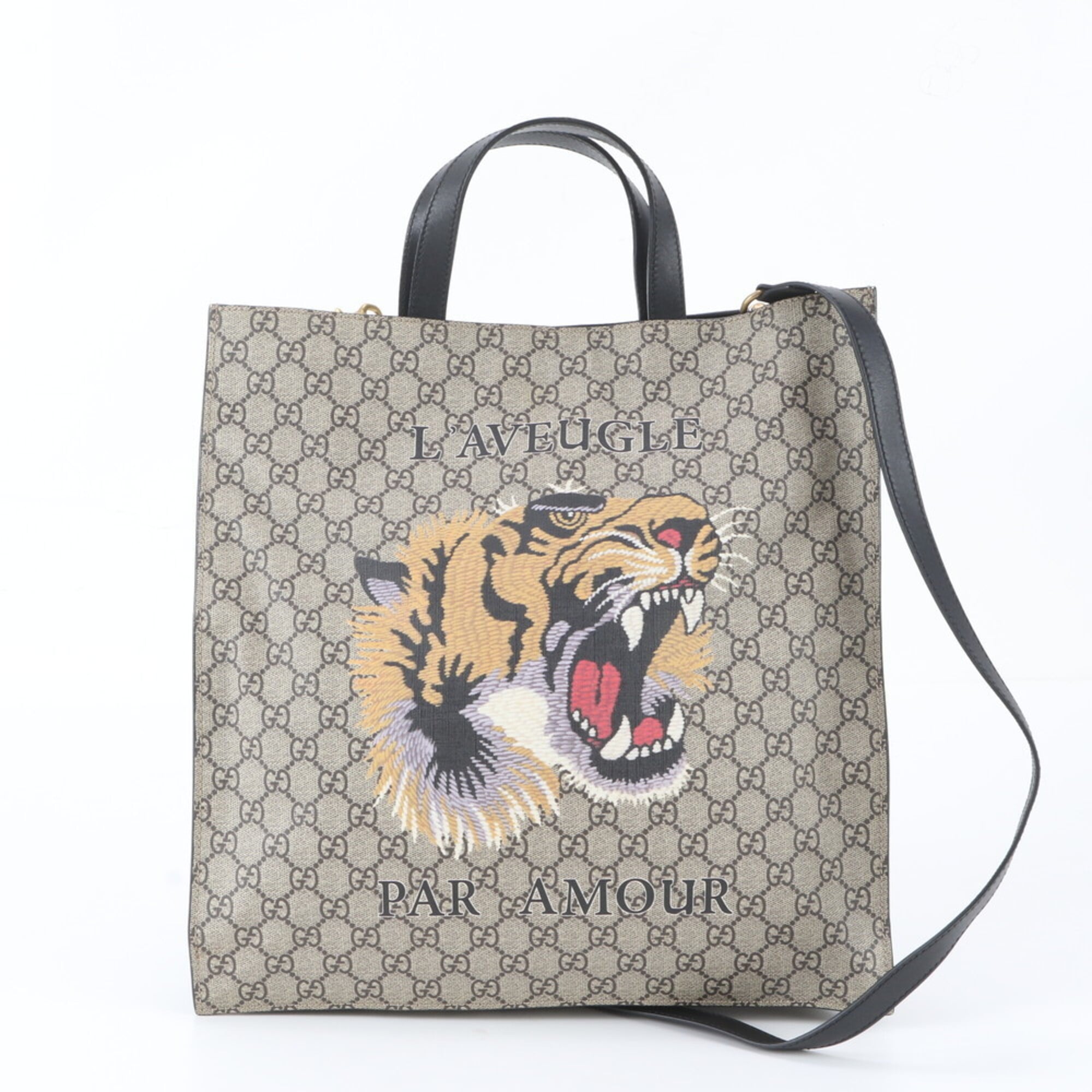 Gucci Grayish Multi-Color Leather Coated Canvas Handbag Tote Bag (Pre-Owned)