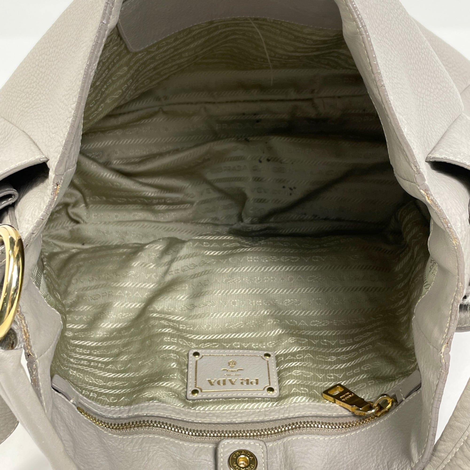 Prada Gray Leather Shoulder Bag (Pre-Owned)