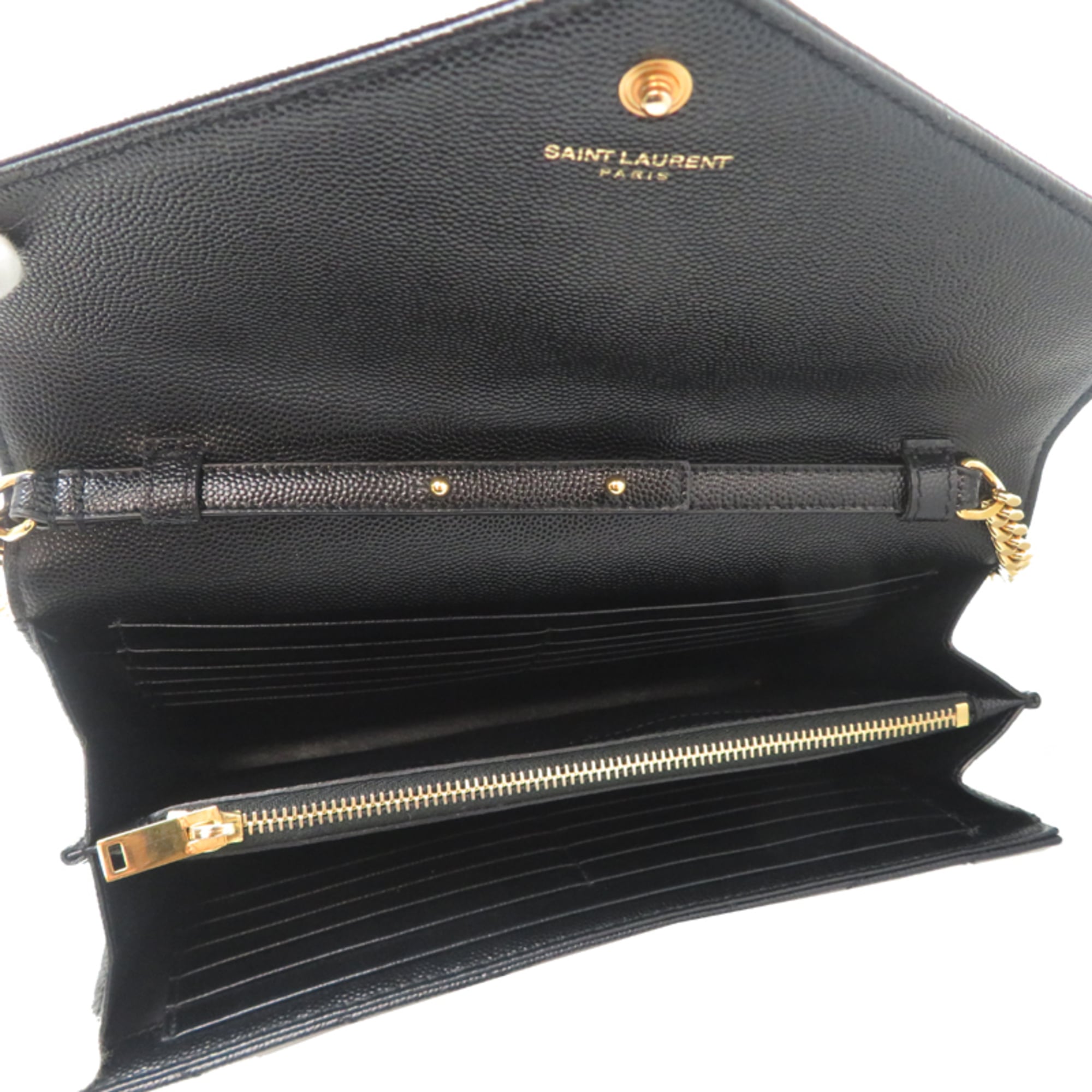 Saint Laurent Black Leather Chain/Shoulder Wallet (Pre-Owned)