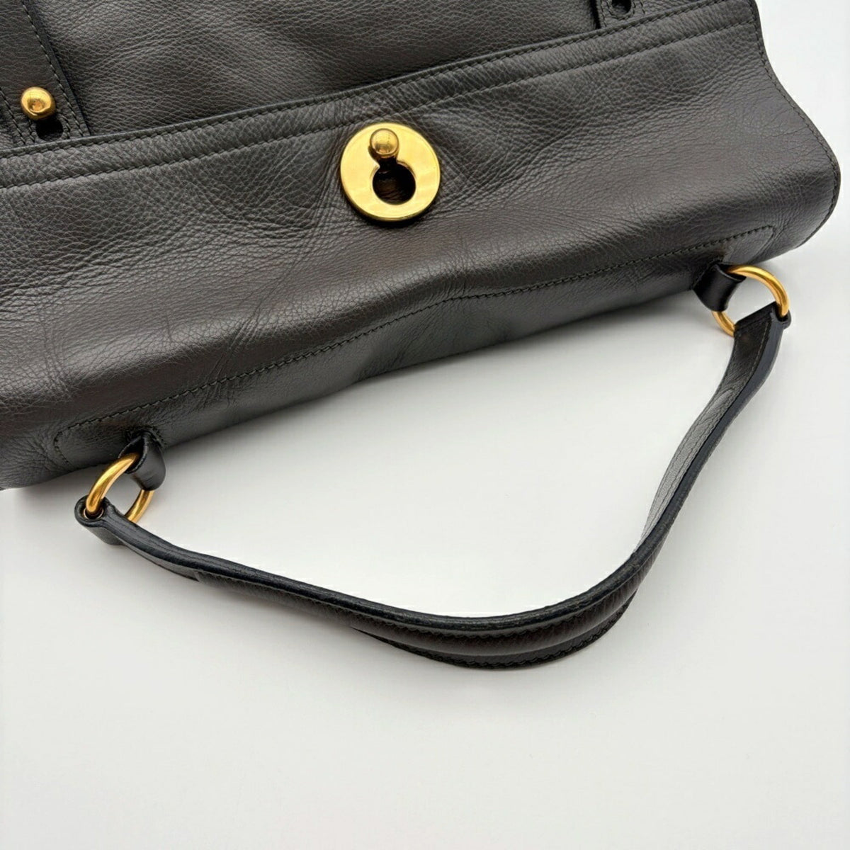 Yves Saint Laurent Beige Dark Brown Leather Canvas Handbag Shoulder Bag (Pre-Owned)