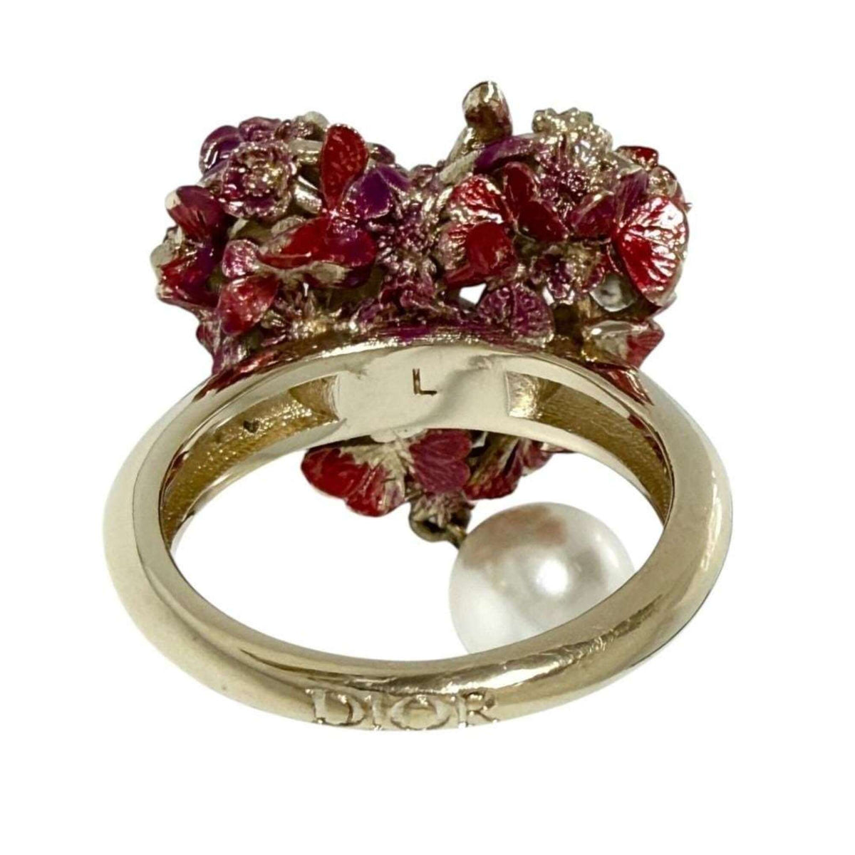 Christian Dior Artificial Pearl Metal Band Ring (Pre-Owned)