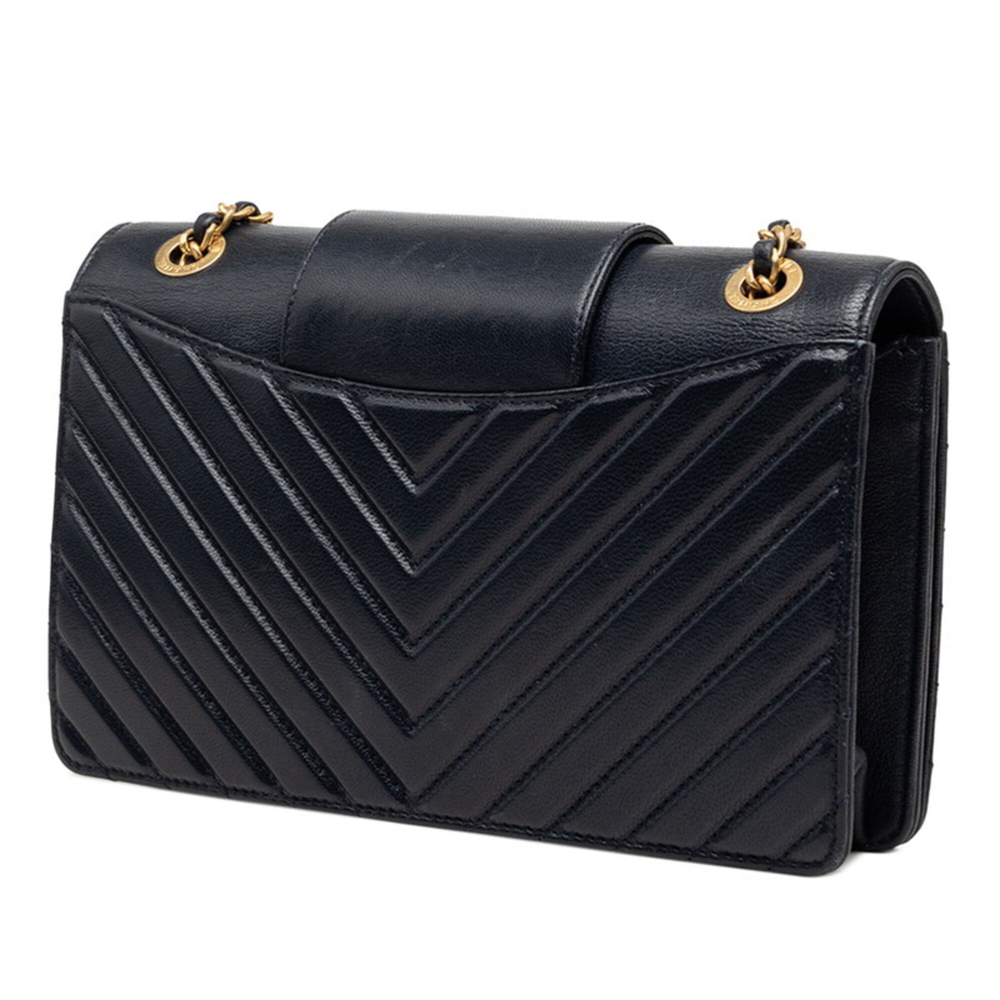 Chanel Gold Navy Leather Shoulder Bag (Pre-Owned)